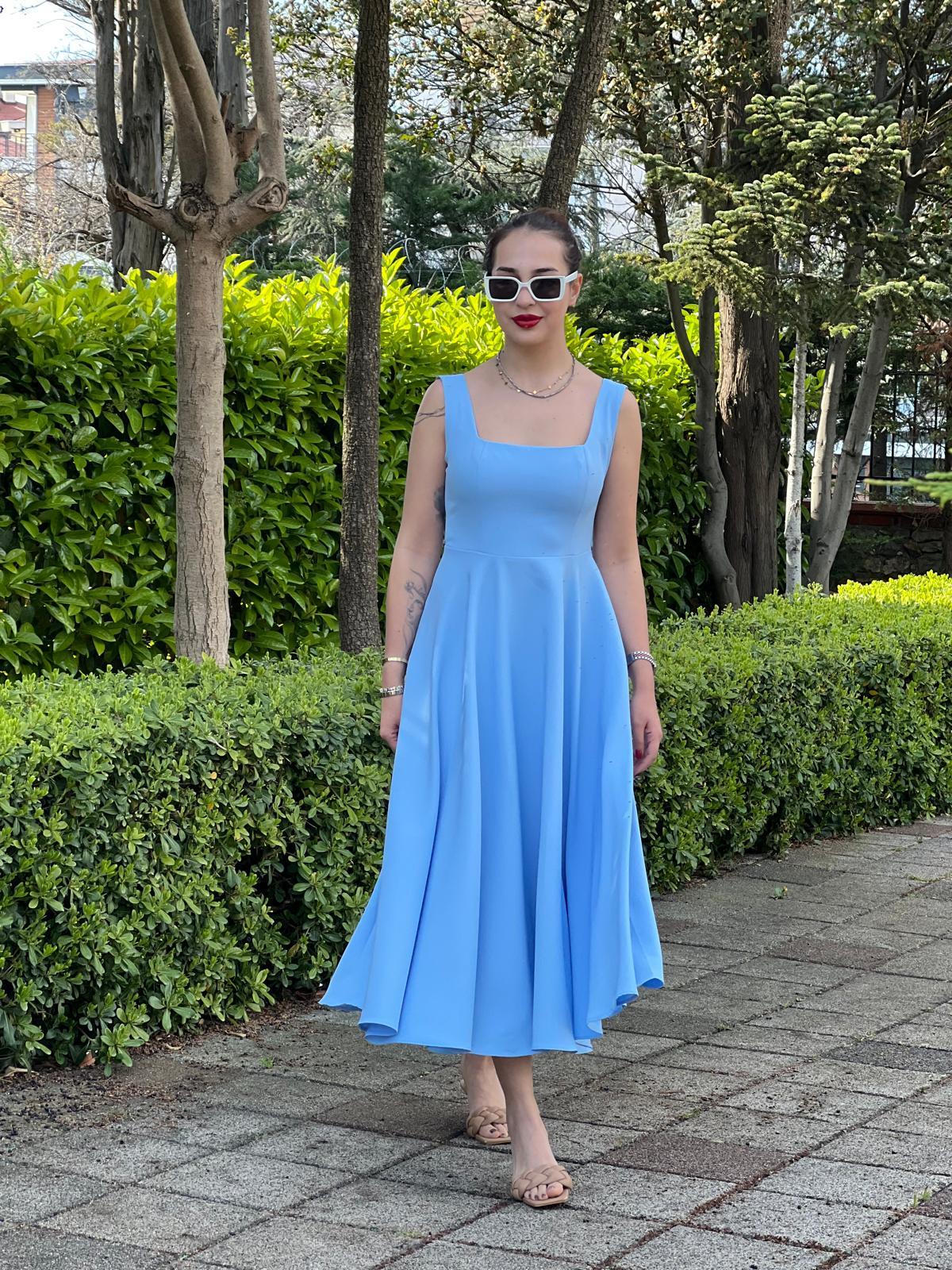 Kuşaklı Eteği Volanlı Elbise 5973 Bebe Mavisi