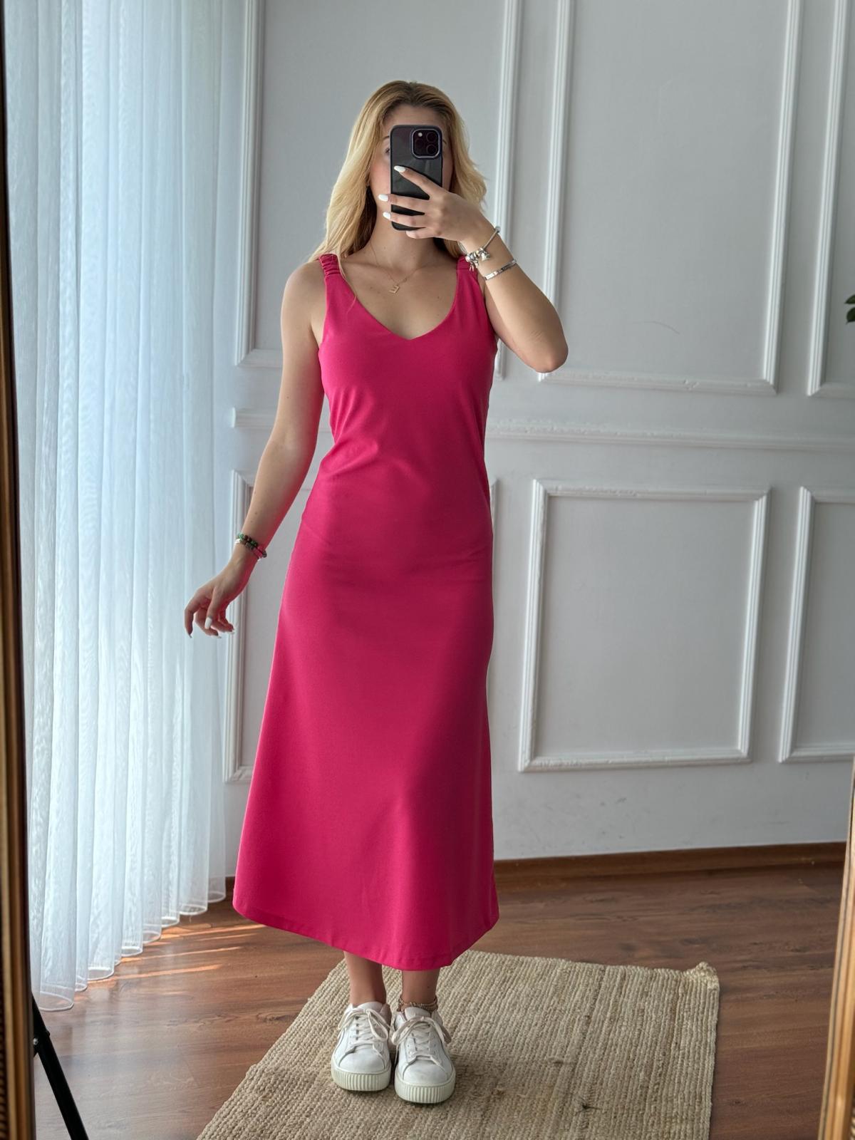 Lastikli Askılı Elbise 27449 Pembe