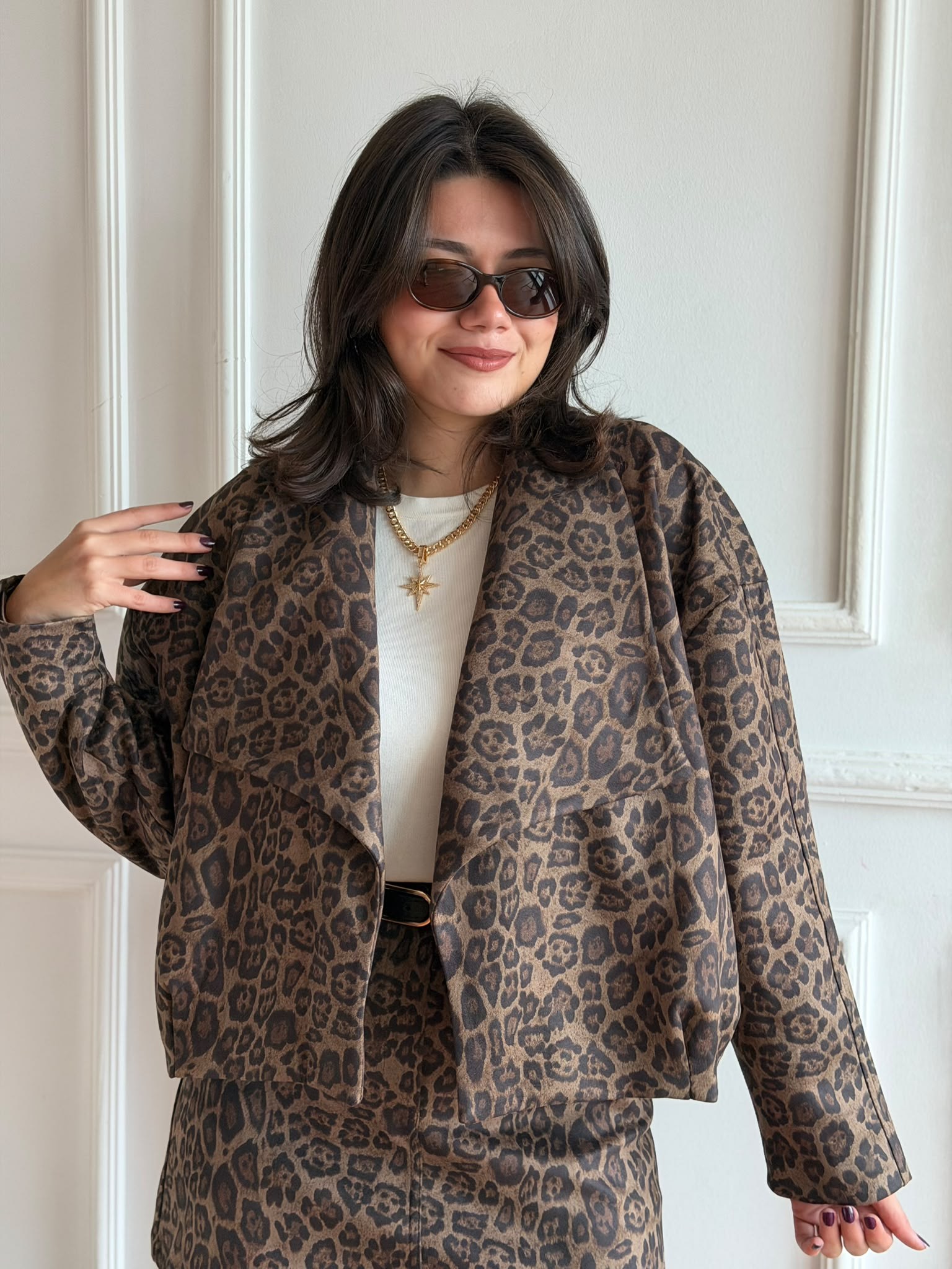Leopar Desen İnce Mont 02558 Kahverengi