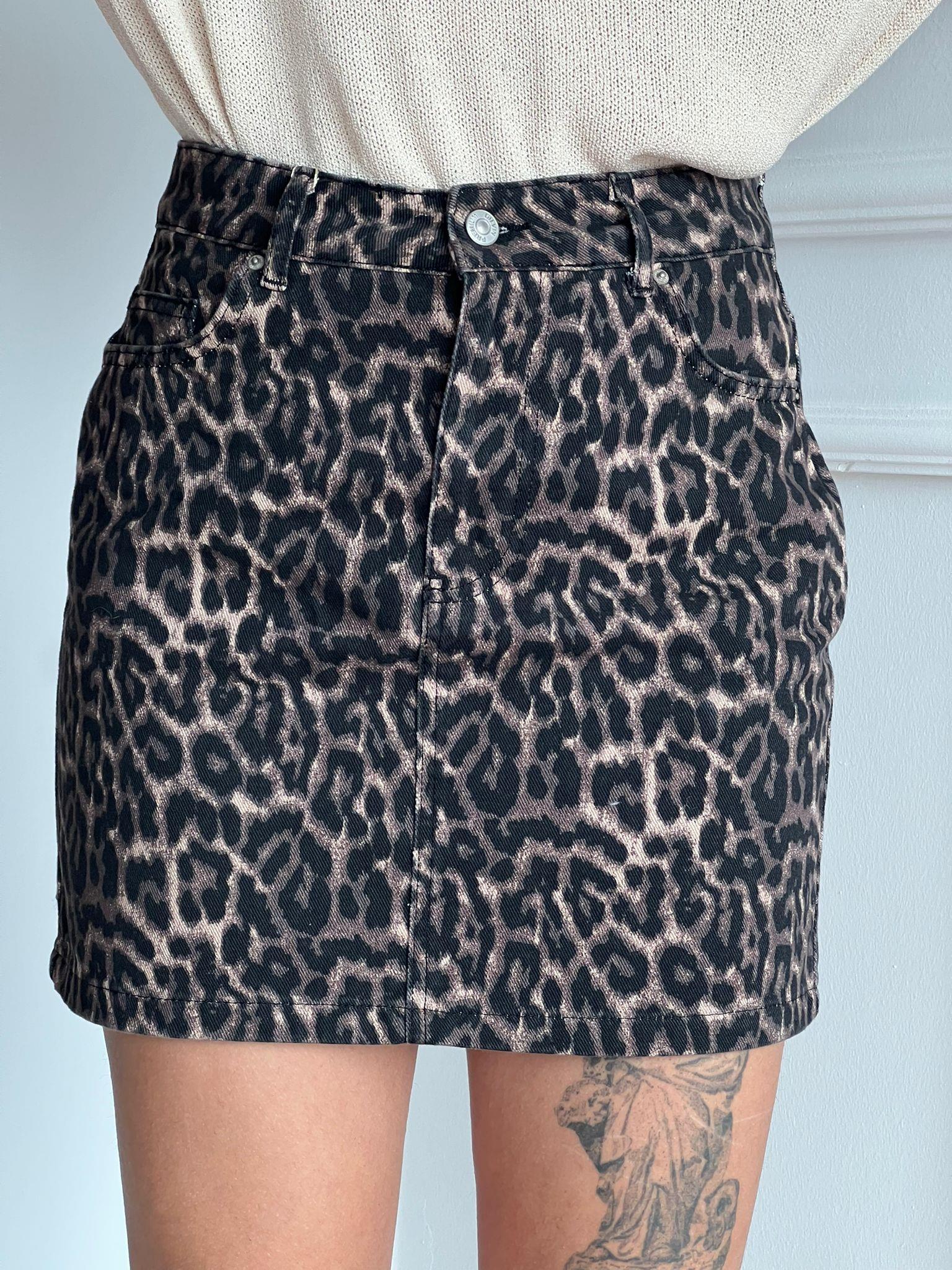 Leopar Desen Mini Etek 80591 Kahverengi