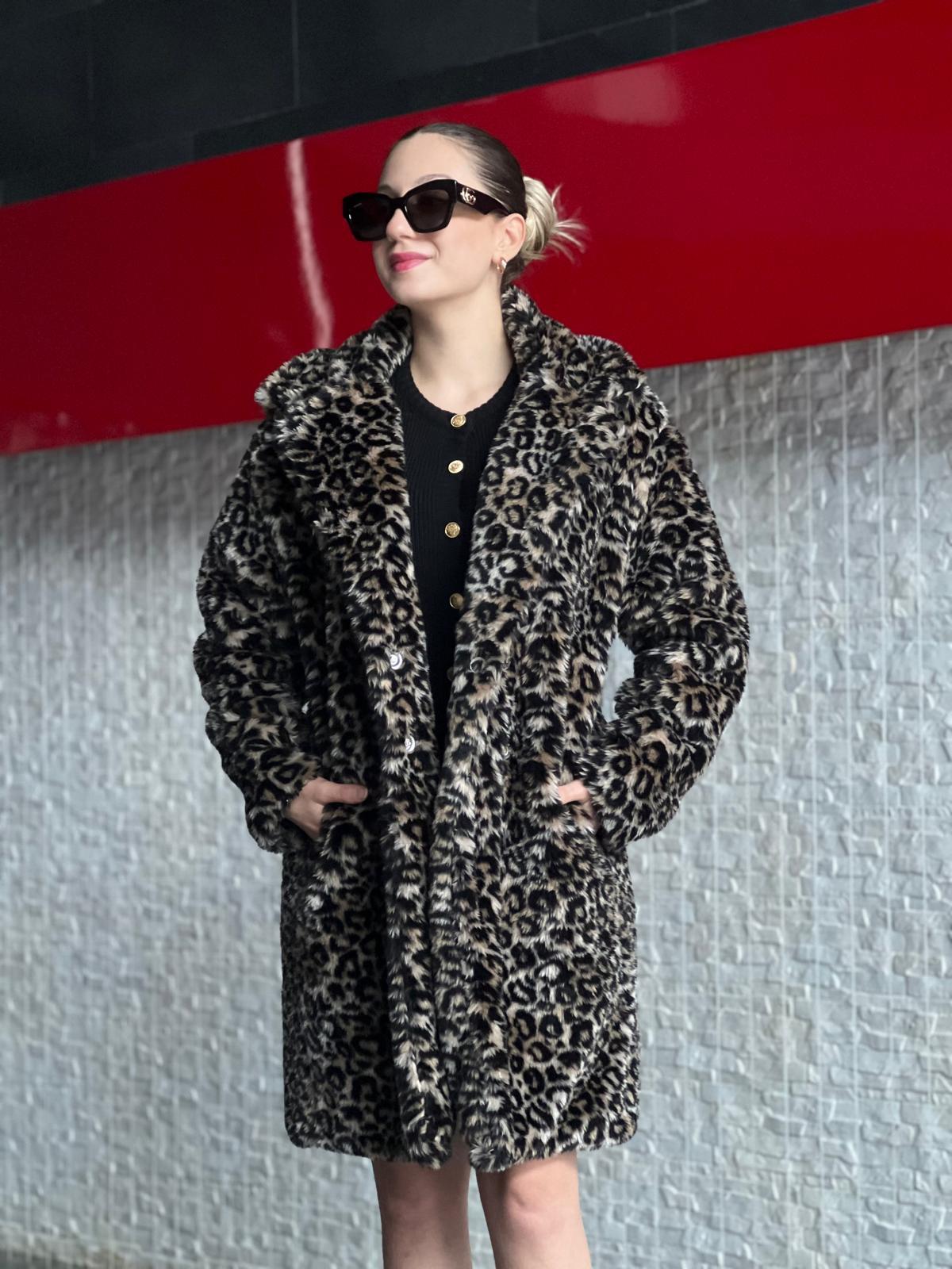 Leopar Desen Peluş Kaban 29355 Camel