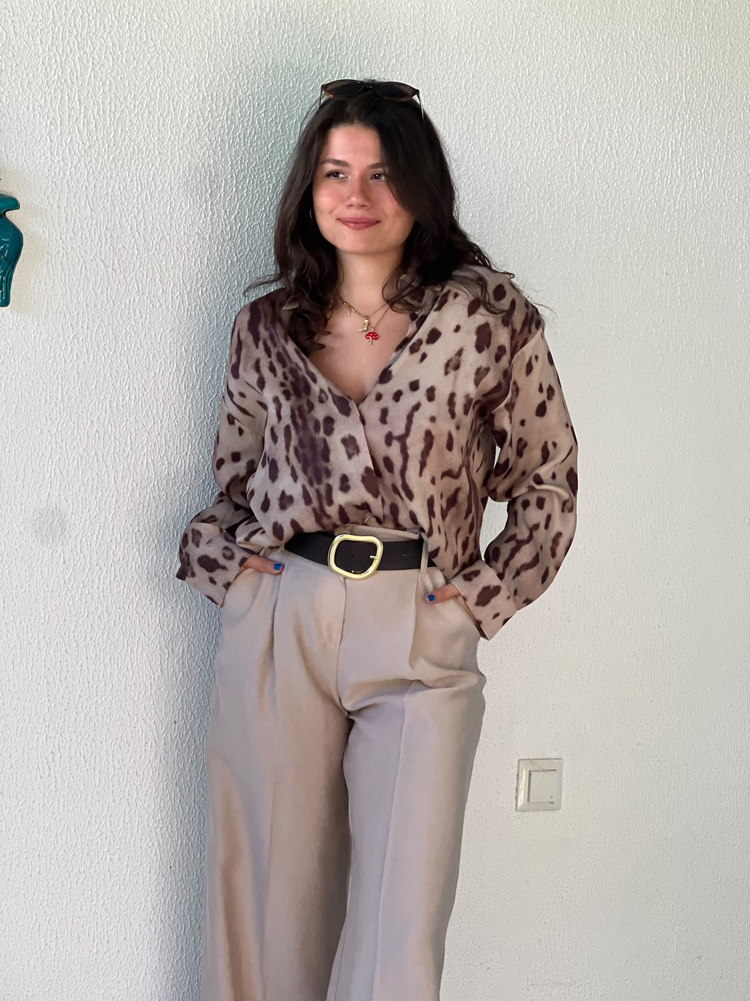 Leopar Desen Saten Gömlek 2619065 Bej