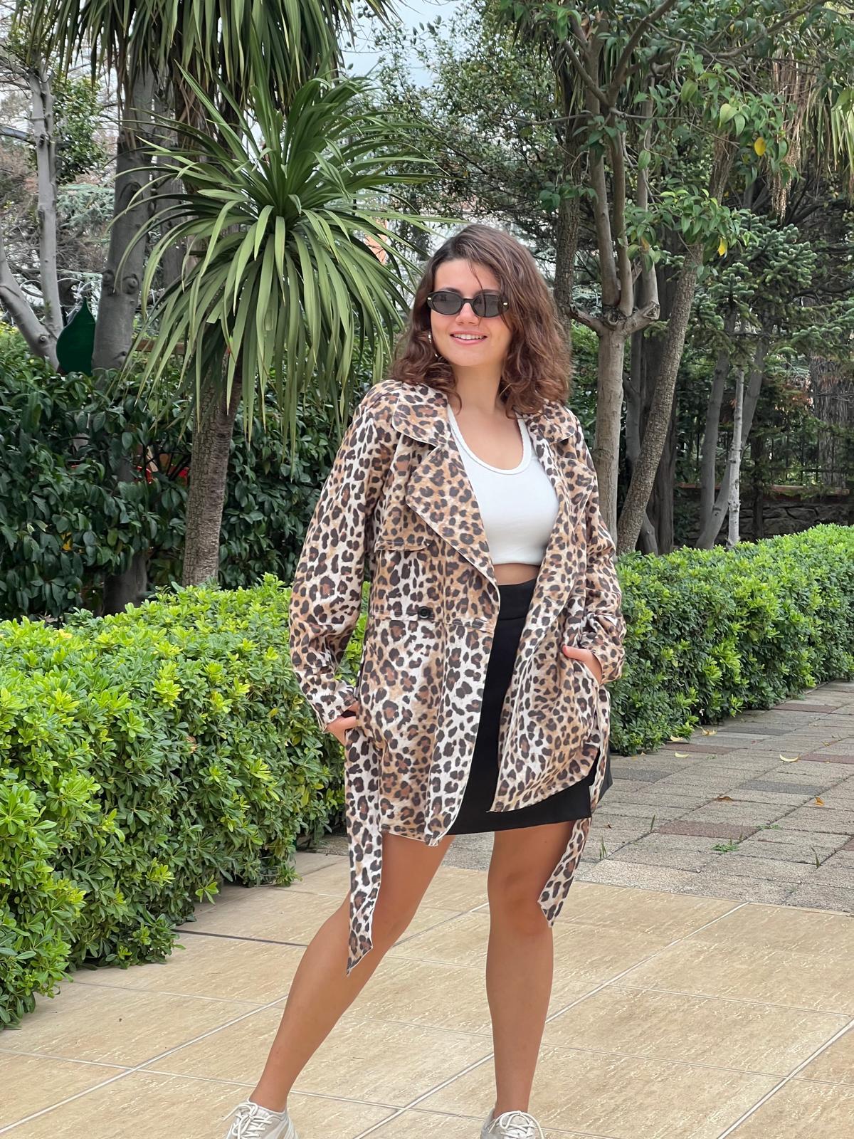 Leopar Desen Trençkot 24295 Camel