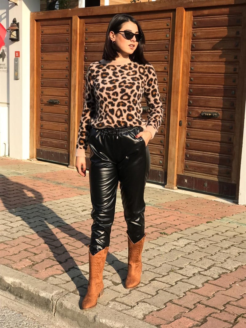 Leopar Desenli Kazak 90924 Camel