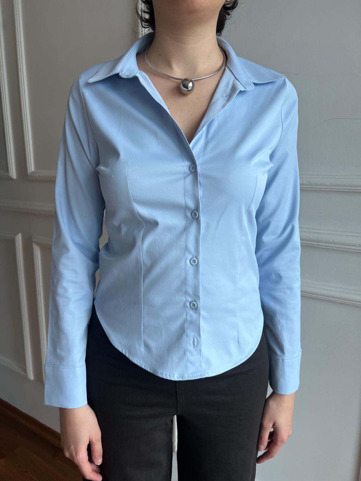 Likralı Belden Oturtmalı Gömlek 4897 Mavi