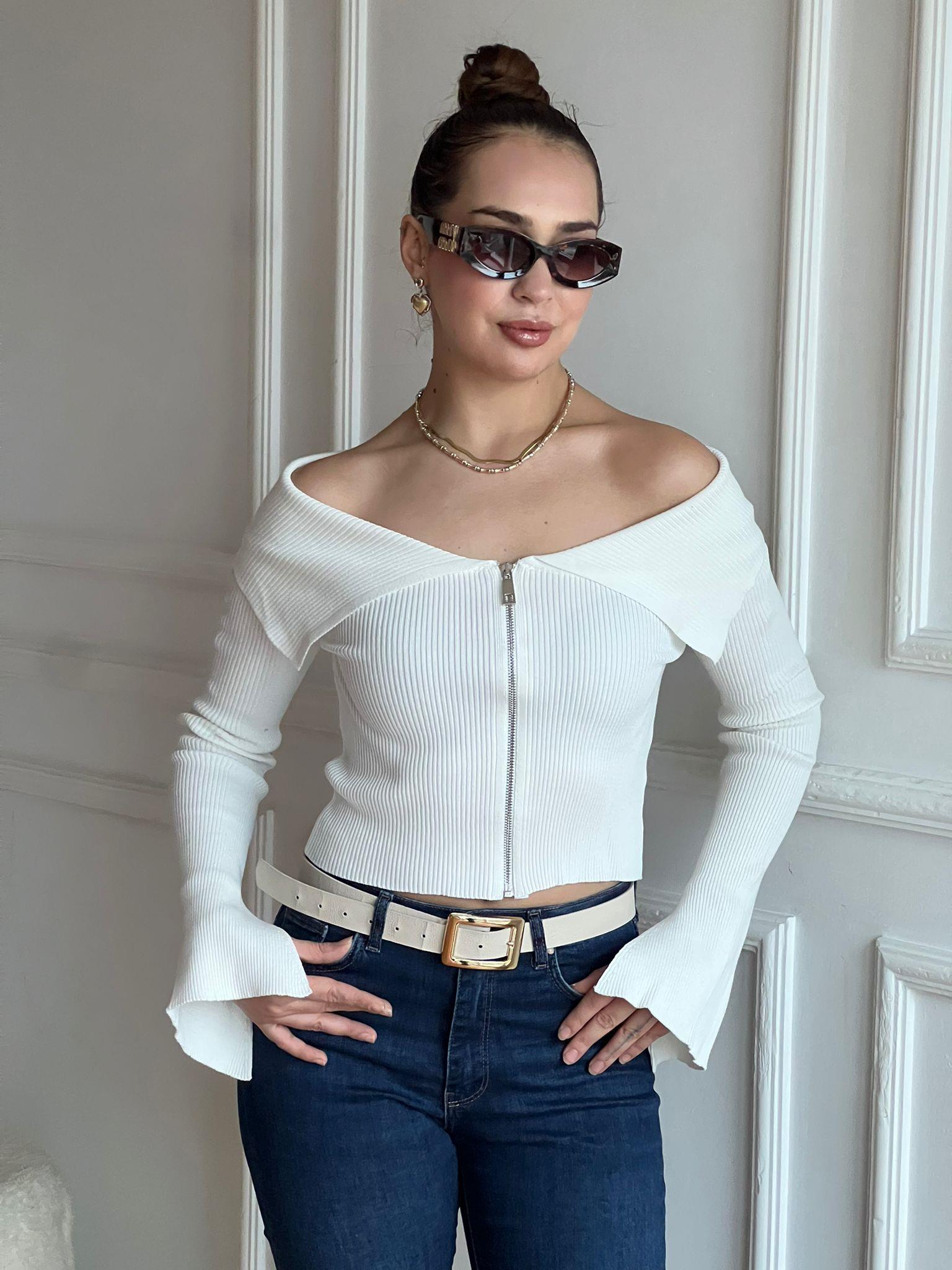 Madonna Yaka Fermuarlı Triko 4345 Ekru