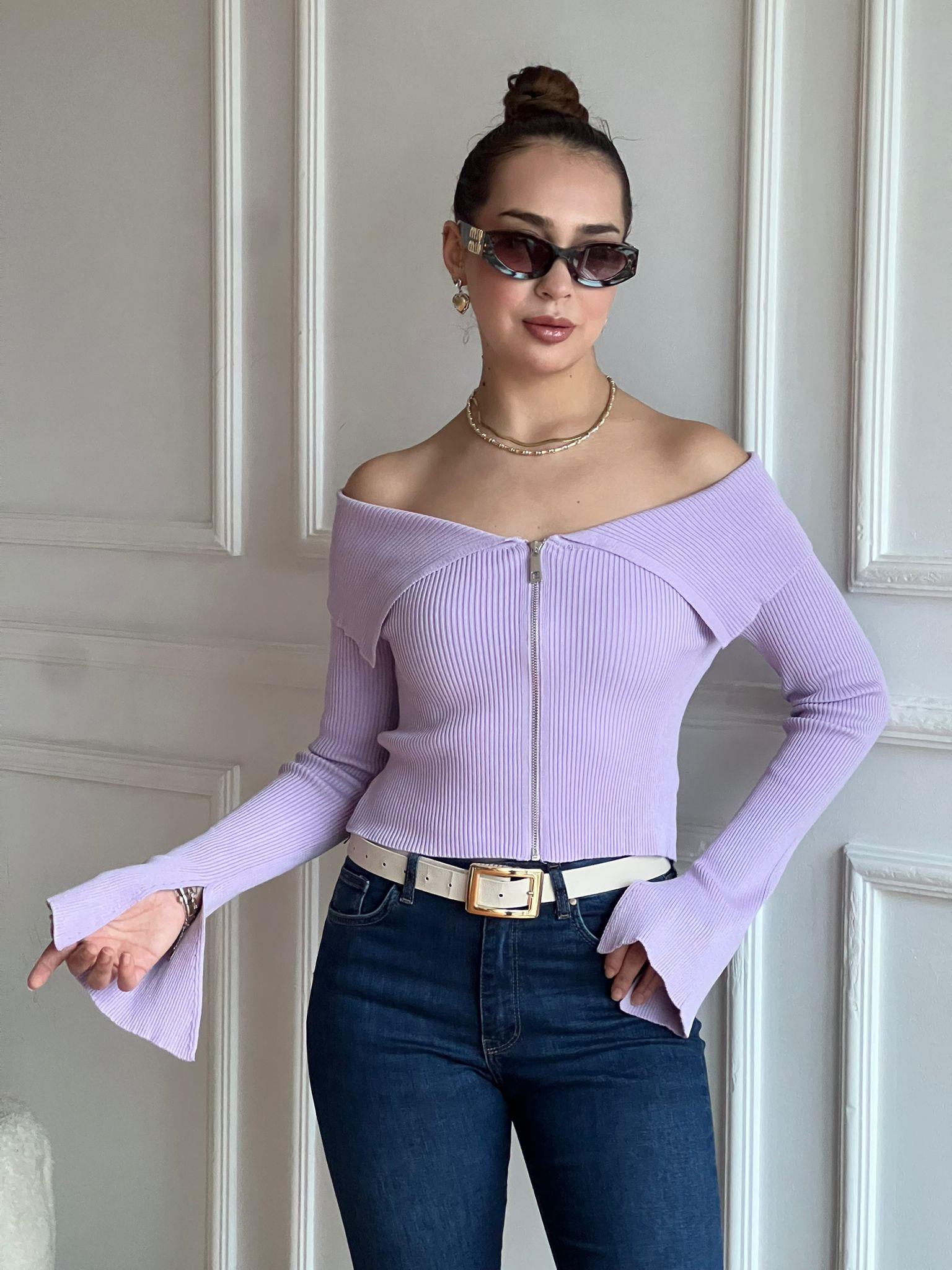 Madonna Yaka Fermuarlı Triko 4345 Lila