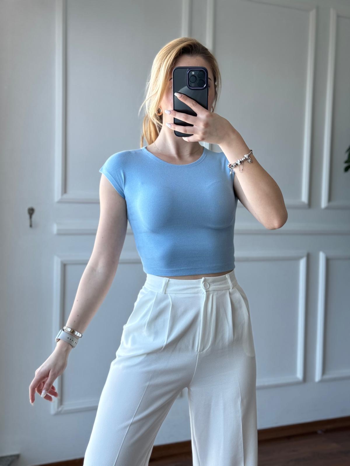 Modal Crop Tshirt 30528 Mavi