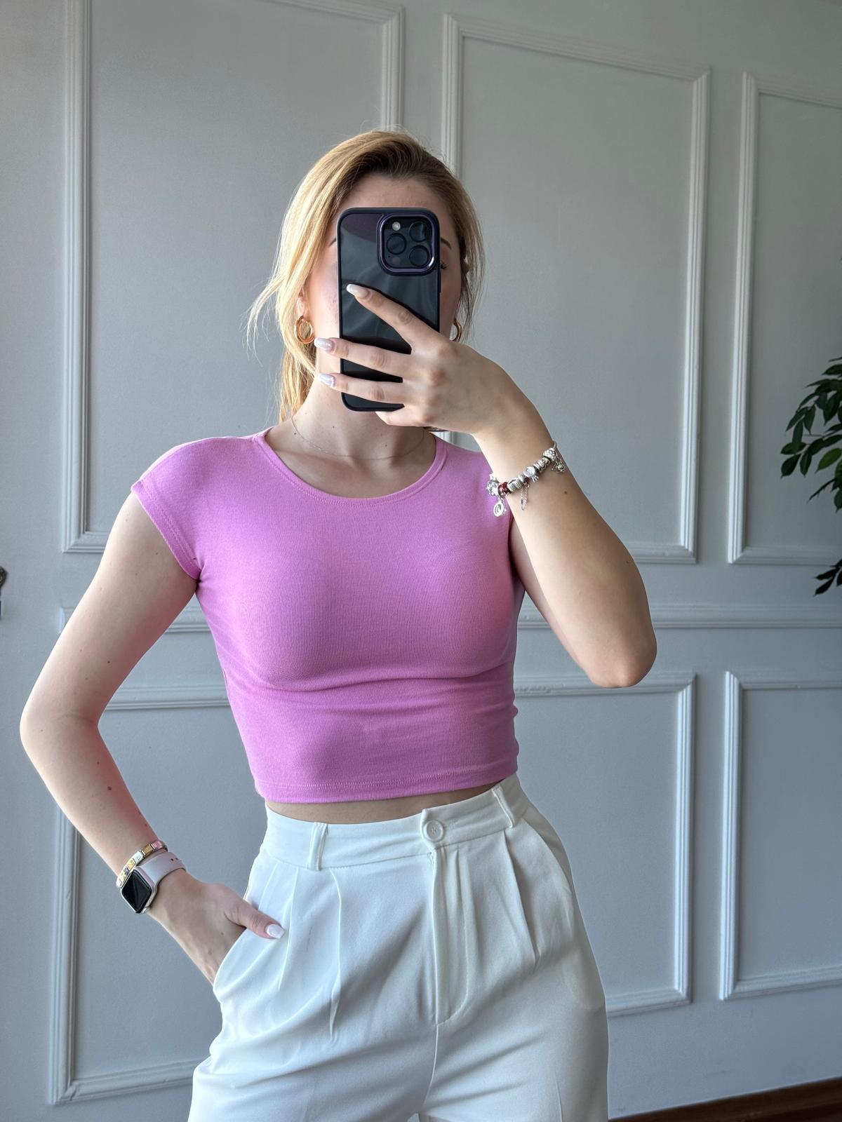 Modal Crop Tshirt 30528 Pembe