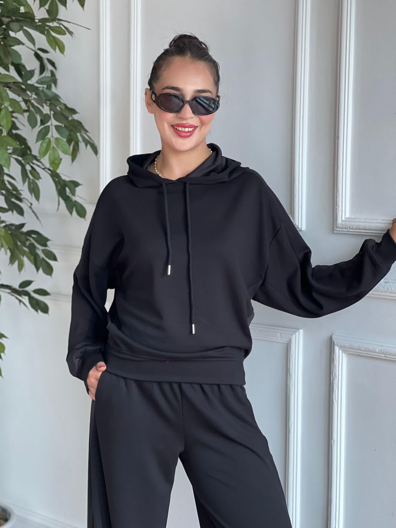 Modal Kumaş Kapişonlu Sweat 10256 Siyah