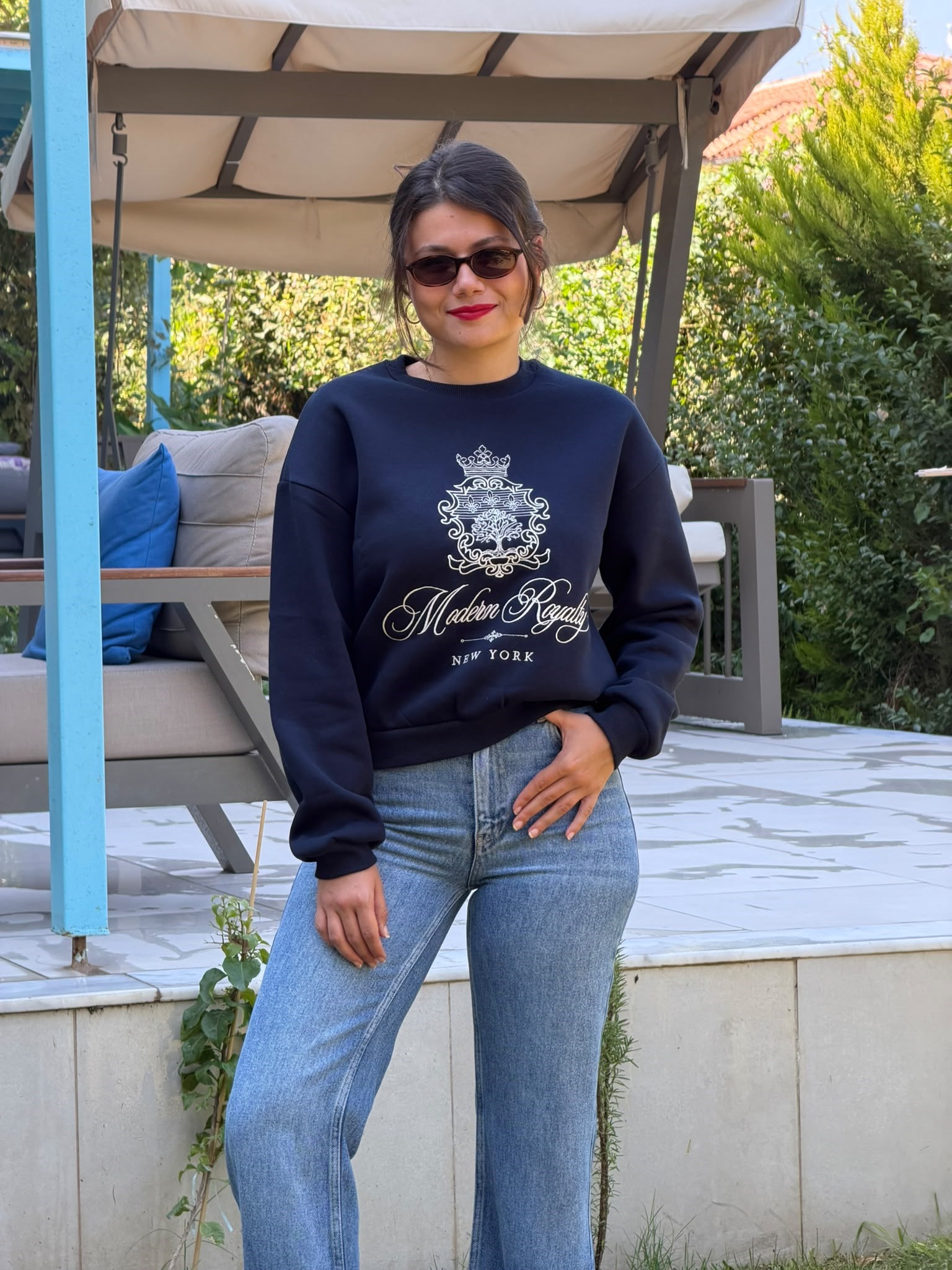 Nakışlı Sweatshirt 02840 Lacivert