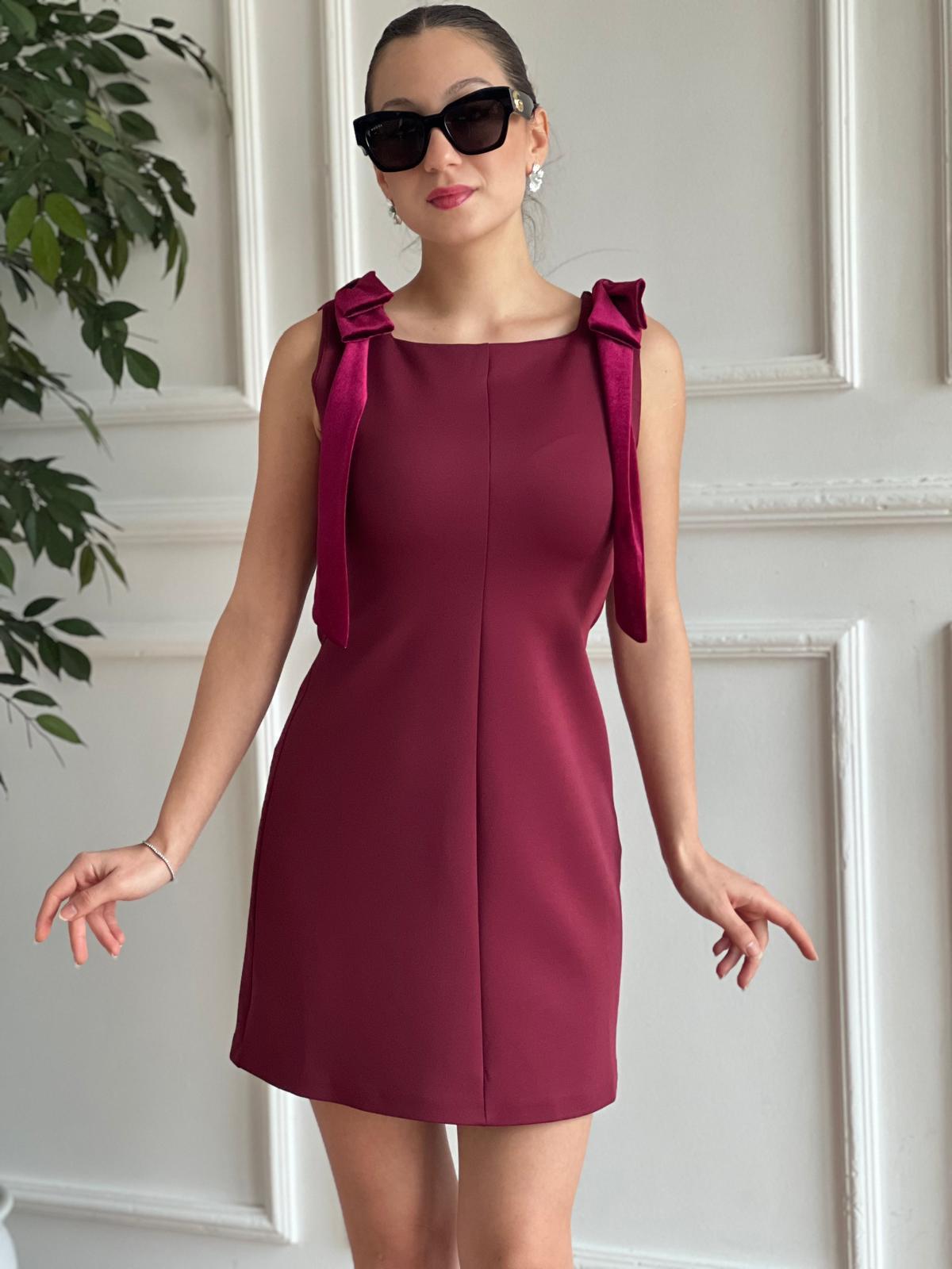 Omuz Fiyonklu Elbise 10349 Bordo