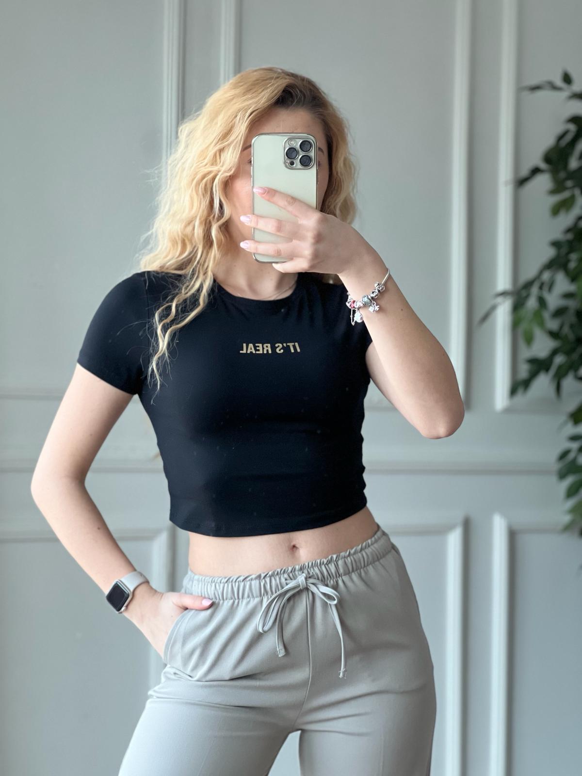 Önü Baskılı Tshirt 16099 Siyah