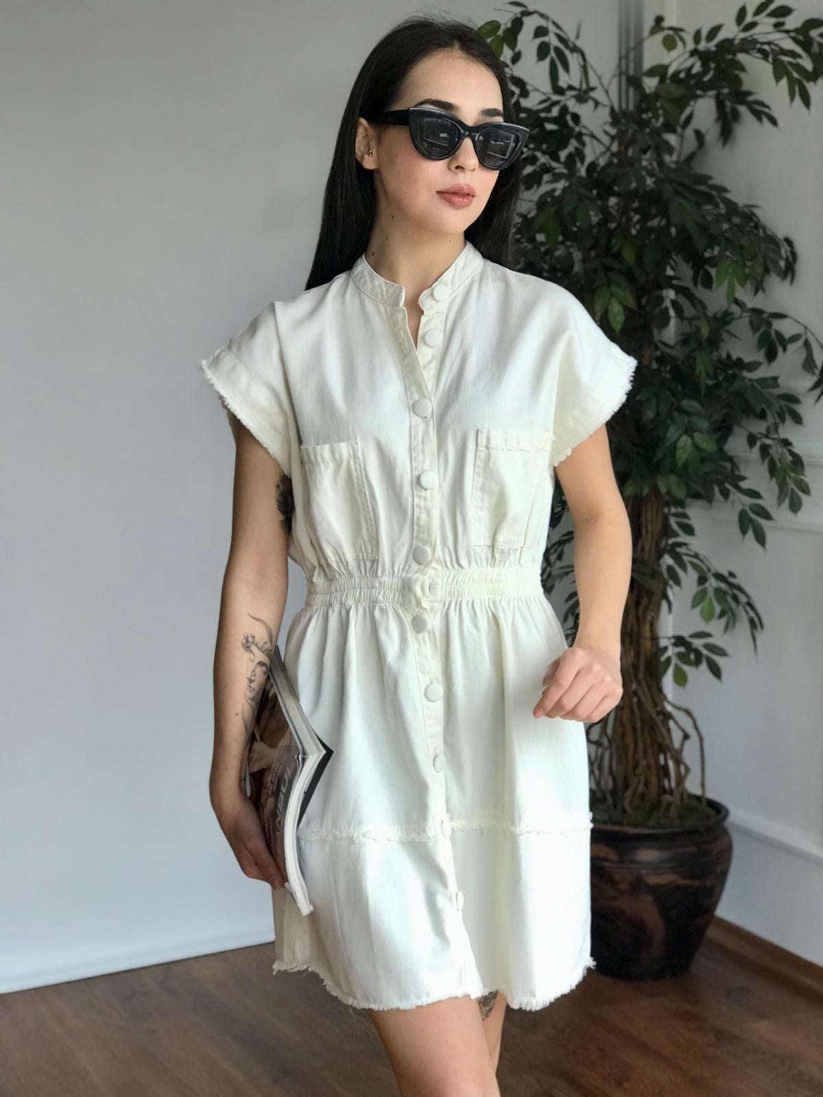 Önü Düğmeli Gabardin Elbise 7946 Ekru