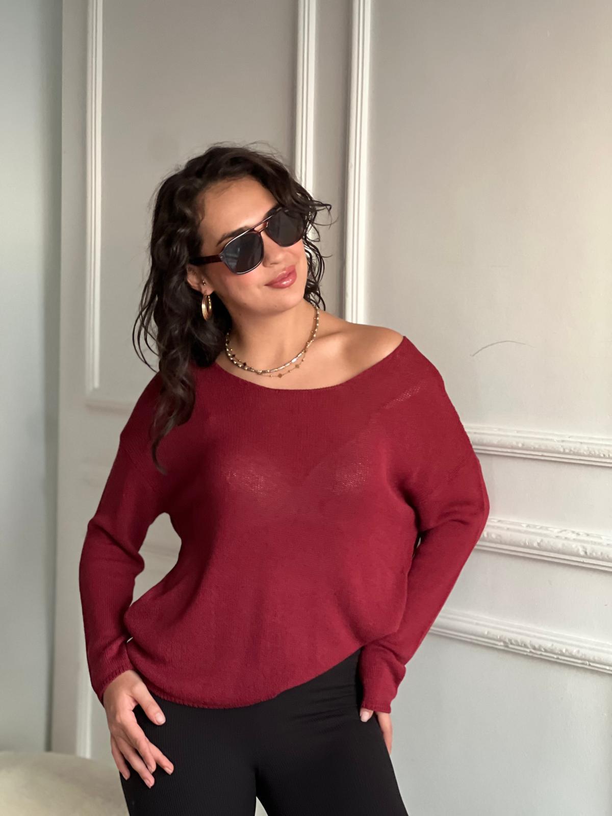 Oval Yaka Yumuşak Dokulu Triko 10706 Koyu Bordo