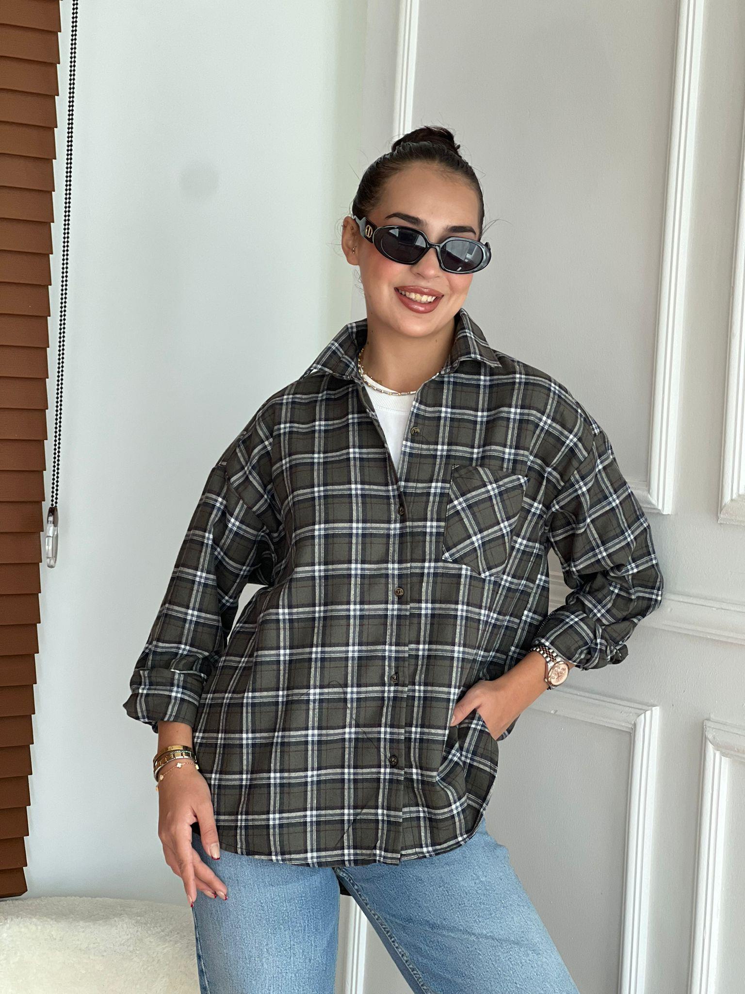 Oversize Ekoseli Gömlek 8127 Haki