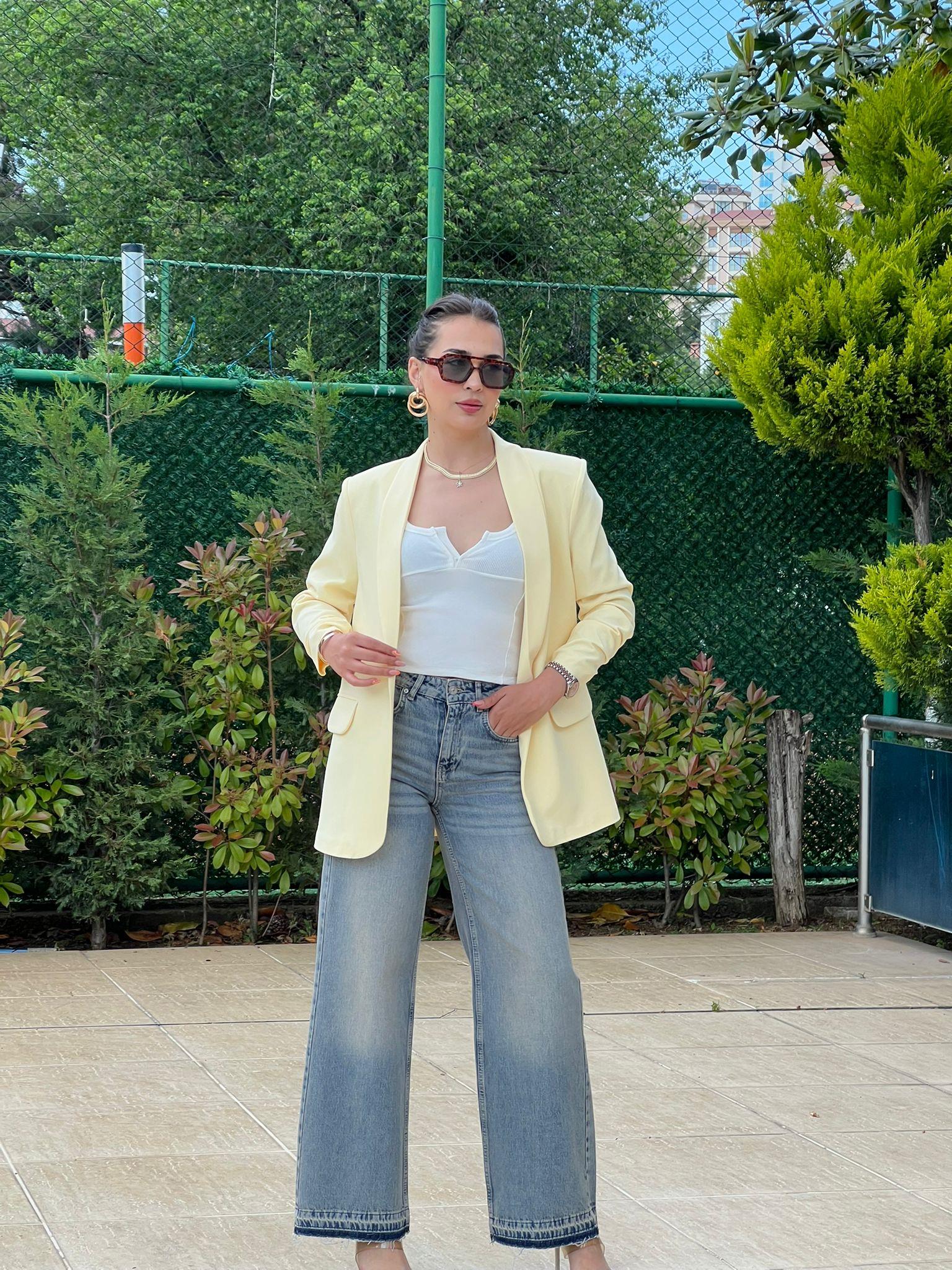 Paça Ucu İzli Pantolon 71972 Mavi