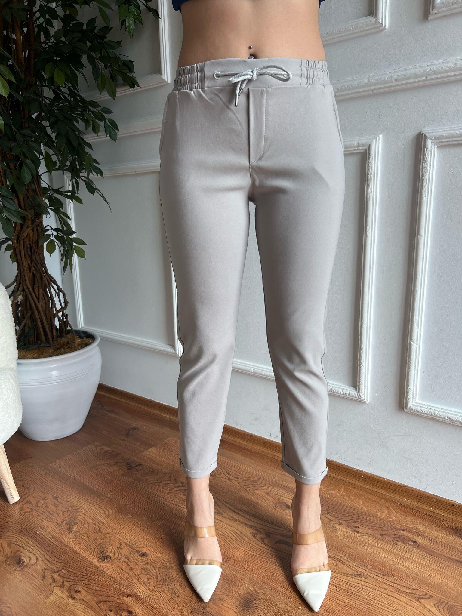 Paçası Katlı Beli Lastikli Pantolon X-223 Taş