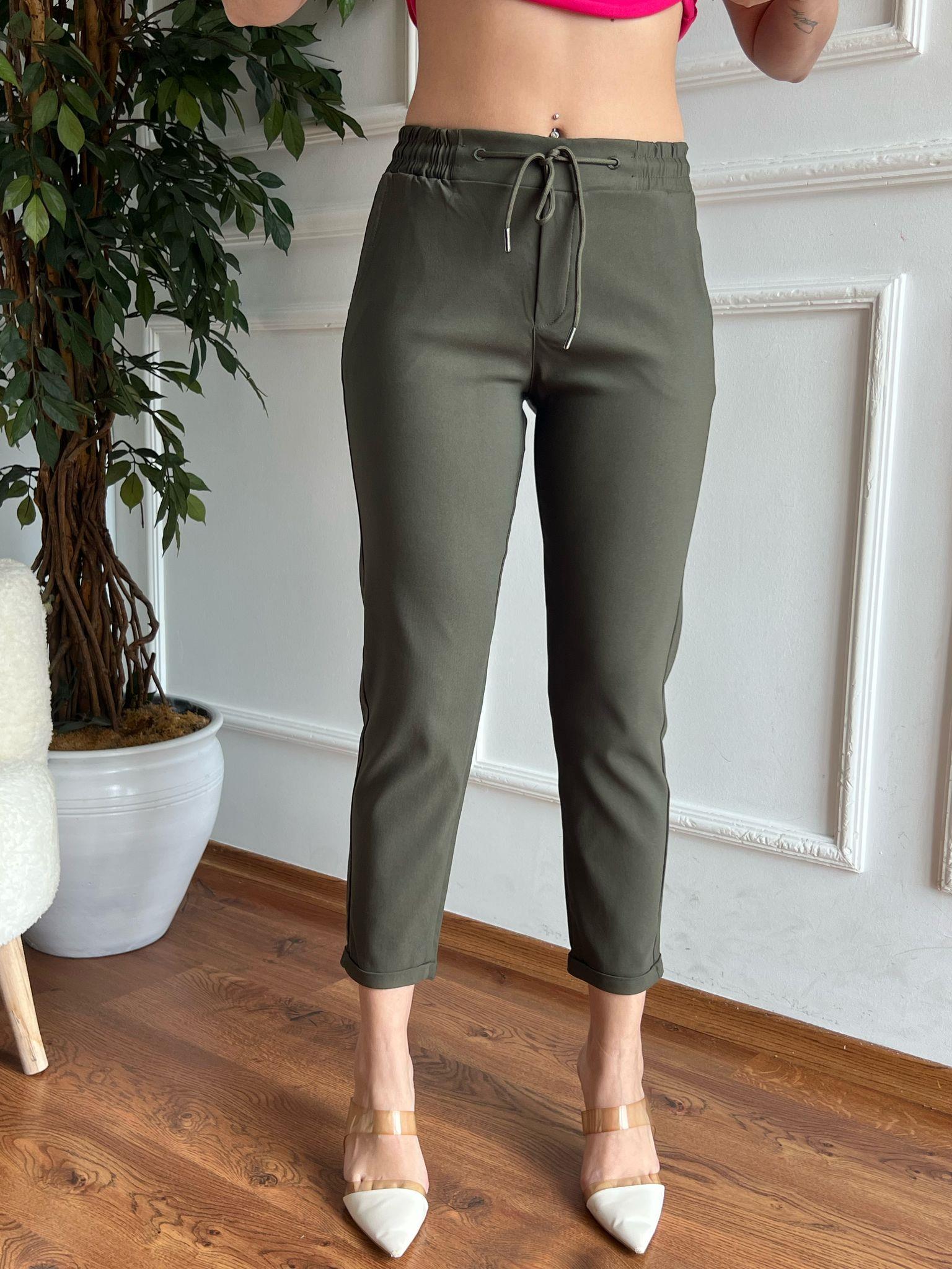 Paçası Katlı Beli Lastikli Pantolon X-221 Haki