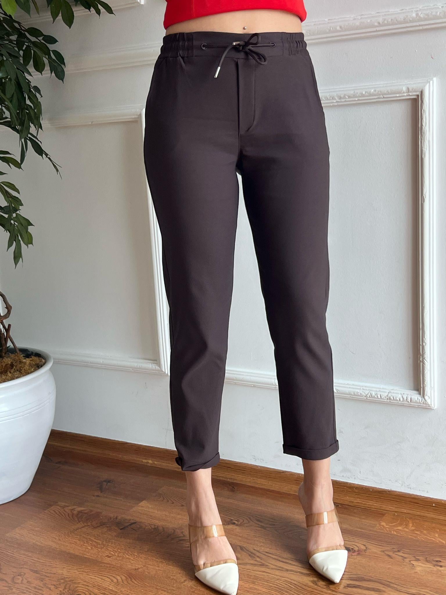Paçası Katlı Beli Lastikli Pantolon X-221 Kahverengi