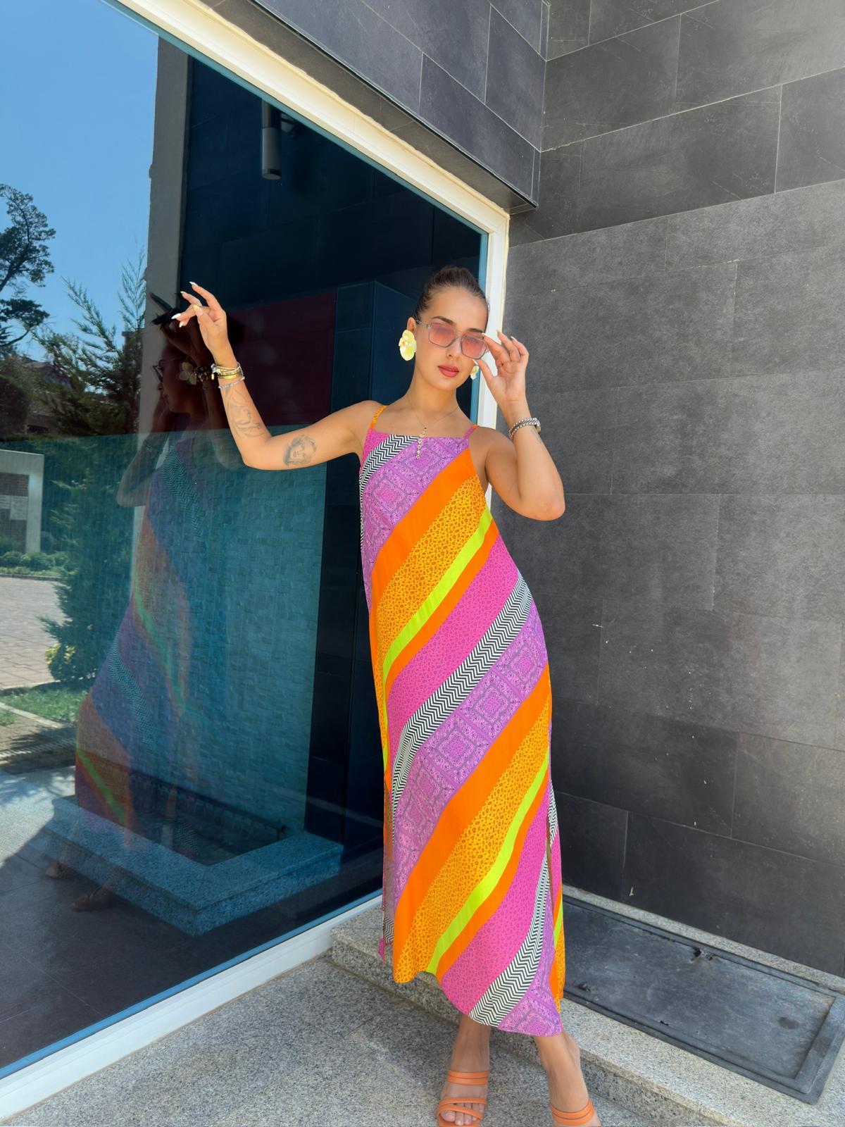 Parça Desenli Elbise 27065 Orange