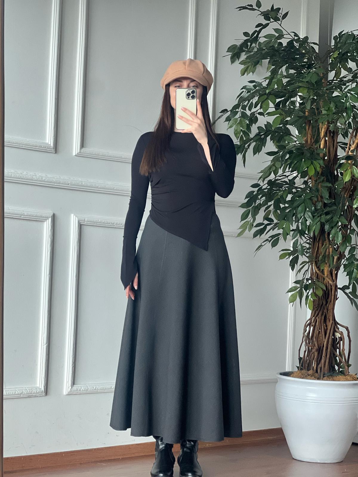 Parçalı Kumaş Etek 24059 Antrasit