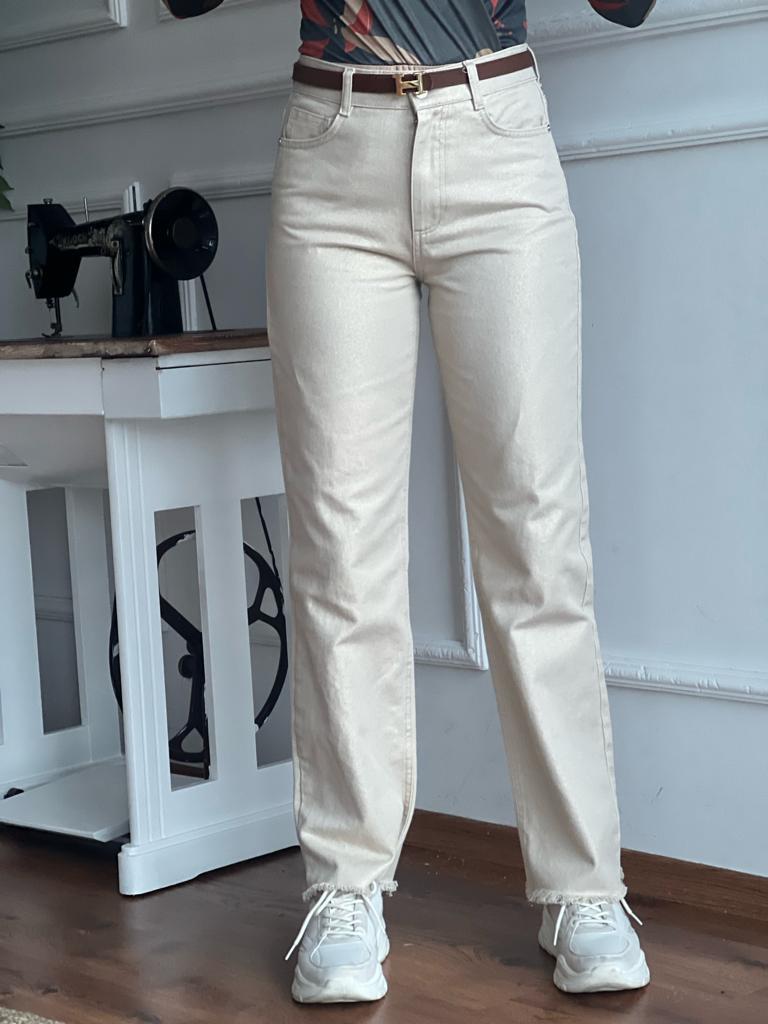 Parlak Straight Pantolon 40455 Gold