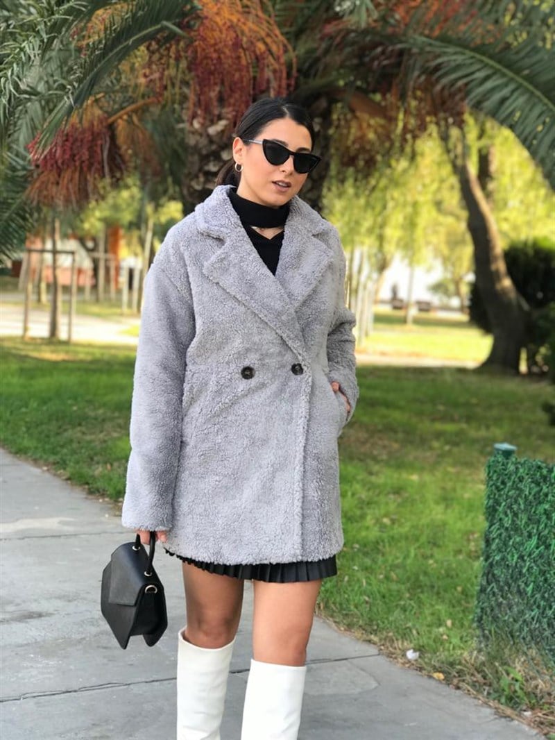 Peluş Manto 6811 Gri