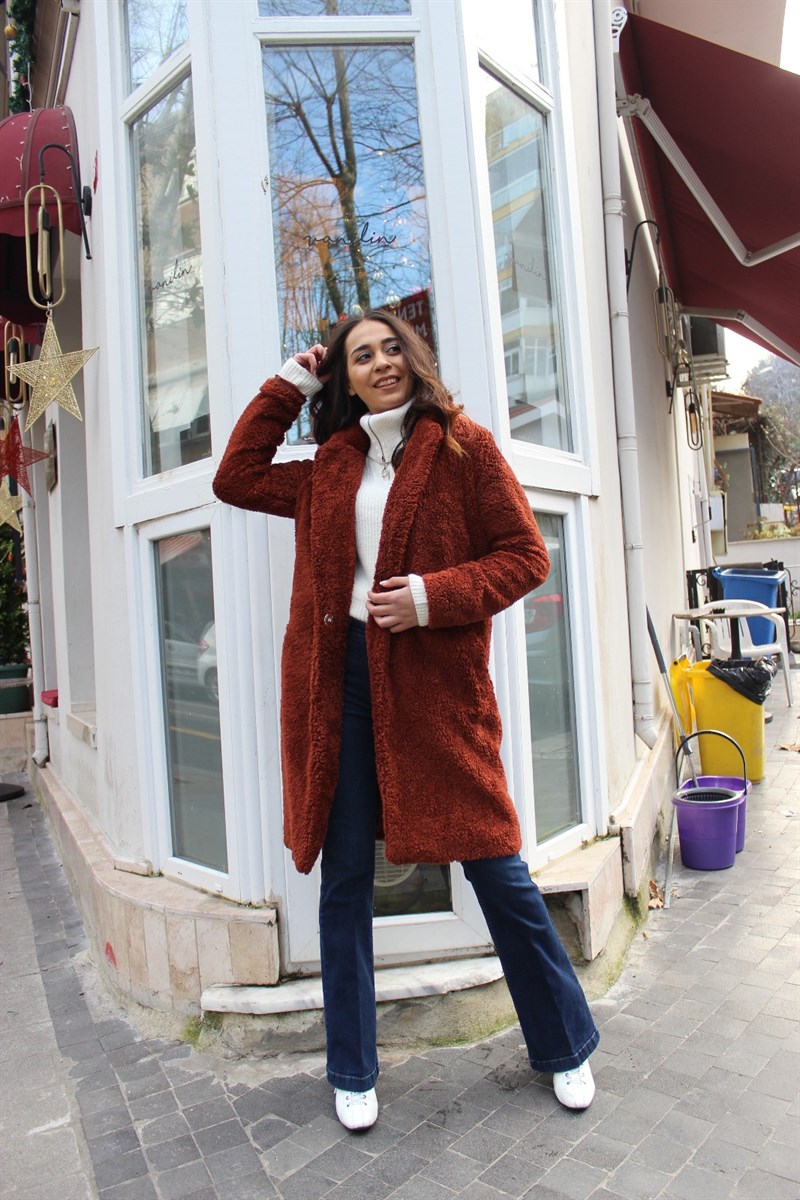 Peluş Uzun Kaban 6760 Kiremit