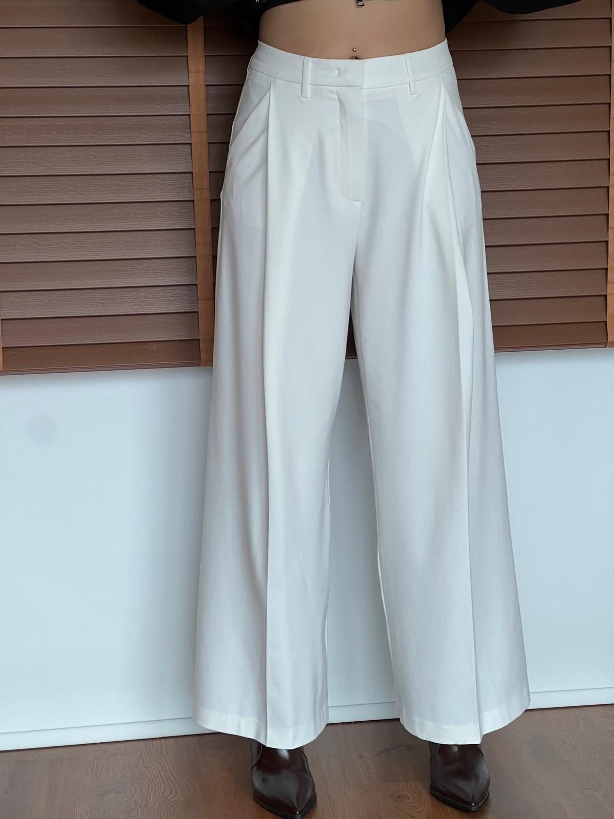 Pens Detaylı Geniş Paça Pantolon 72282 Beyaz