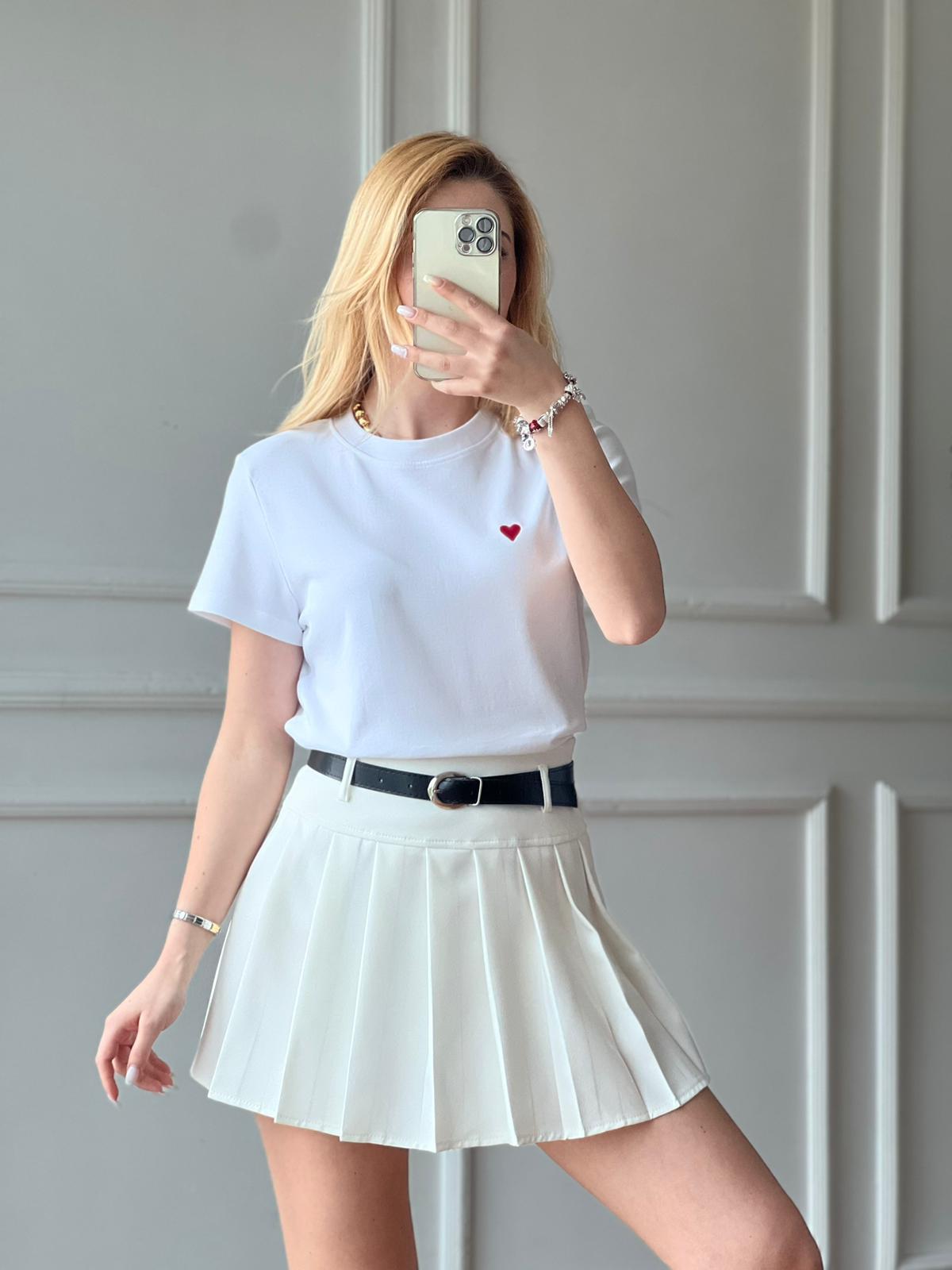 Pileli Mini Etek 1840 Beyaz