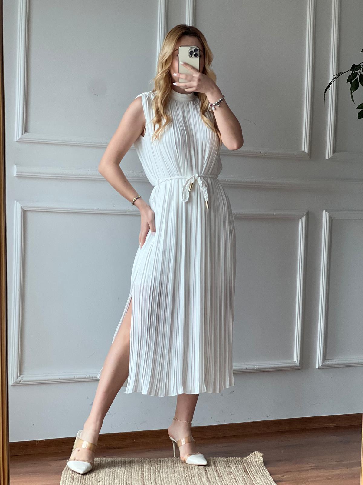 Pliseli Elbise 2416146 Ekru