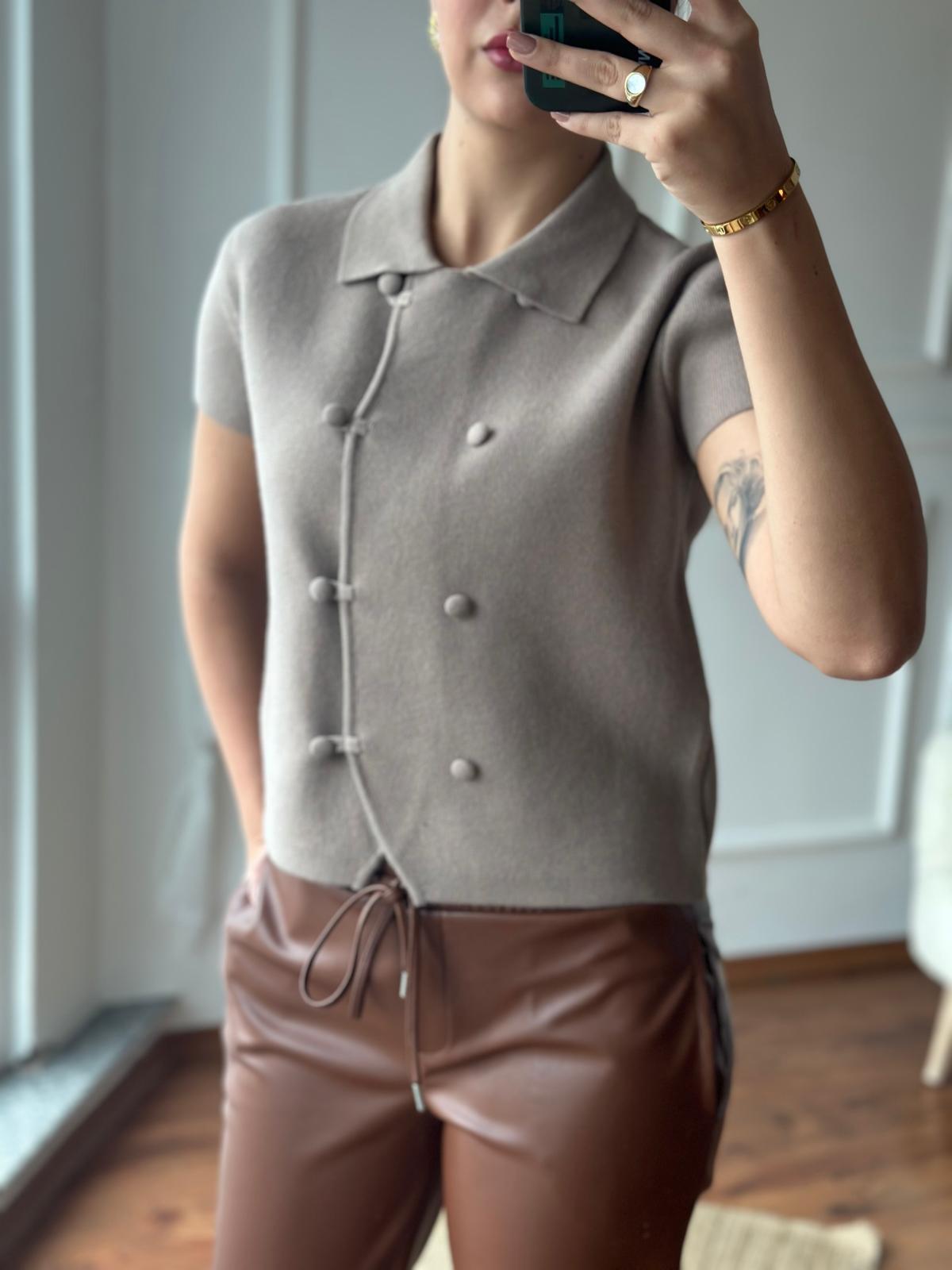 Polo Yaka Düğmeli Hırka 60281 Vizon