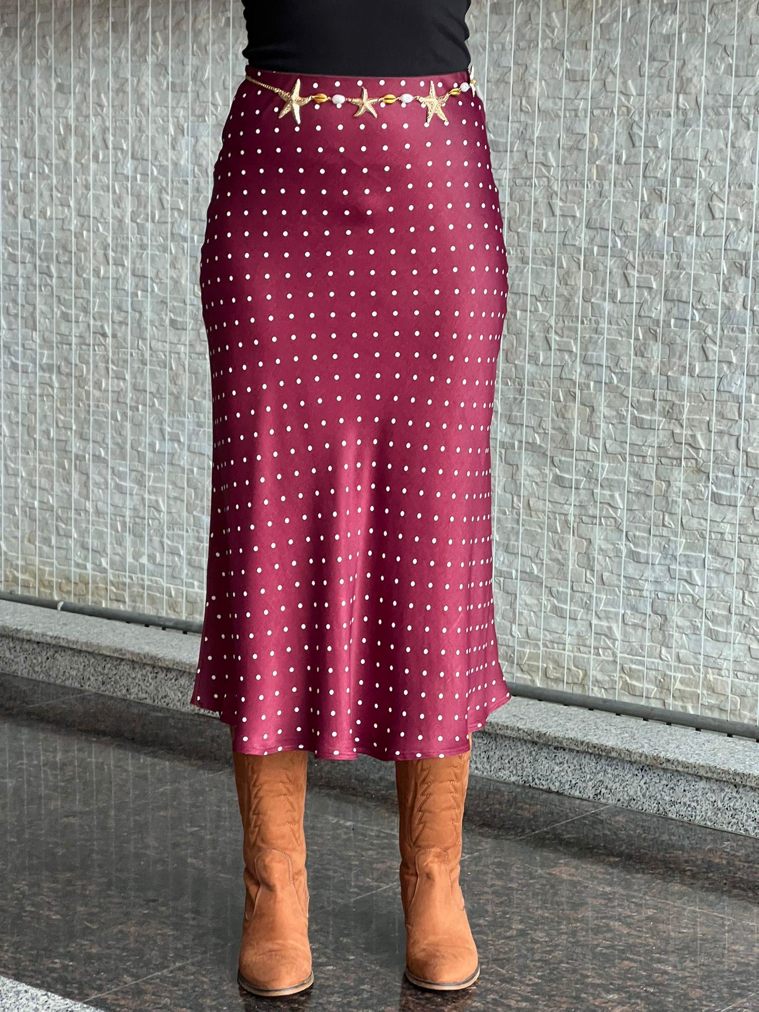 Puantiyeli Saten Etek 2517505 Bordo