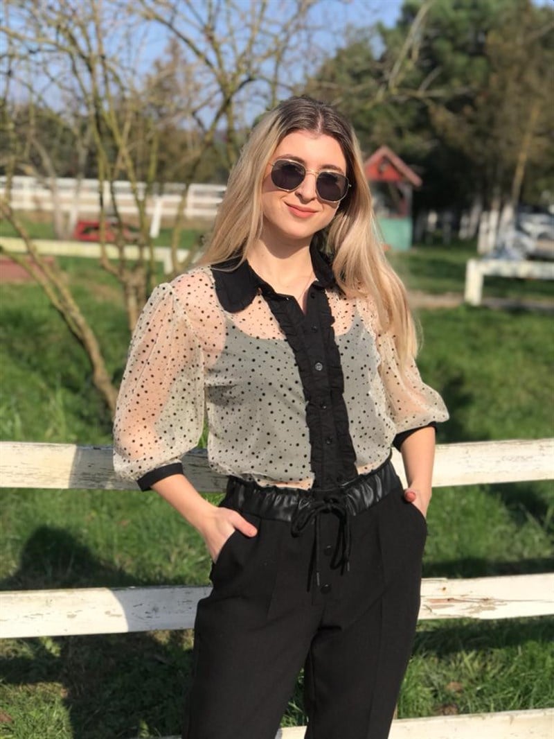 Puantiyeli Tül Gömlek 24852 Ekru