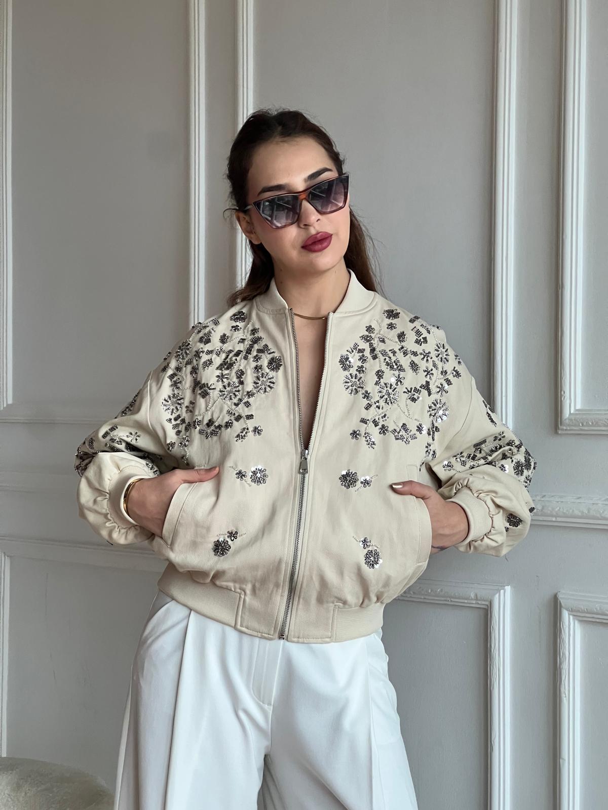 Pul İşlemeli Bomber Ceket 99927 Taş