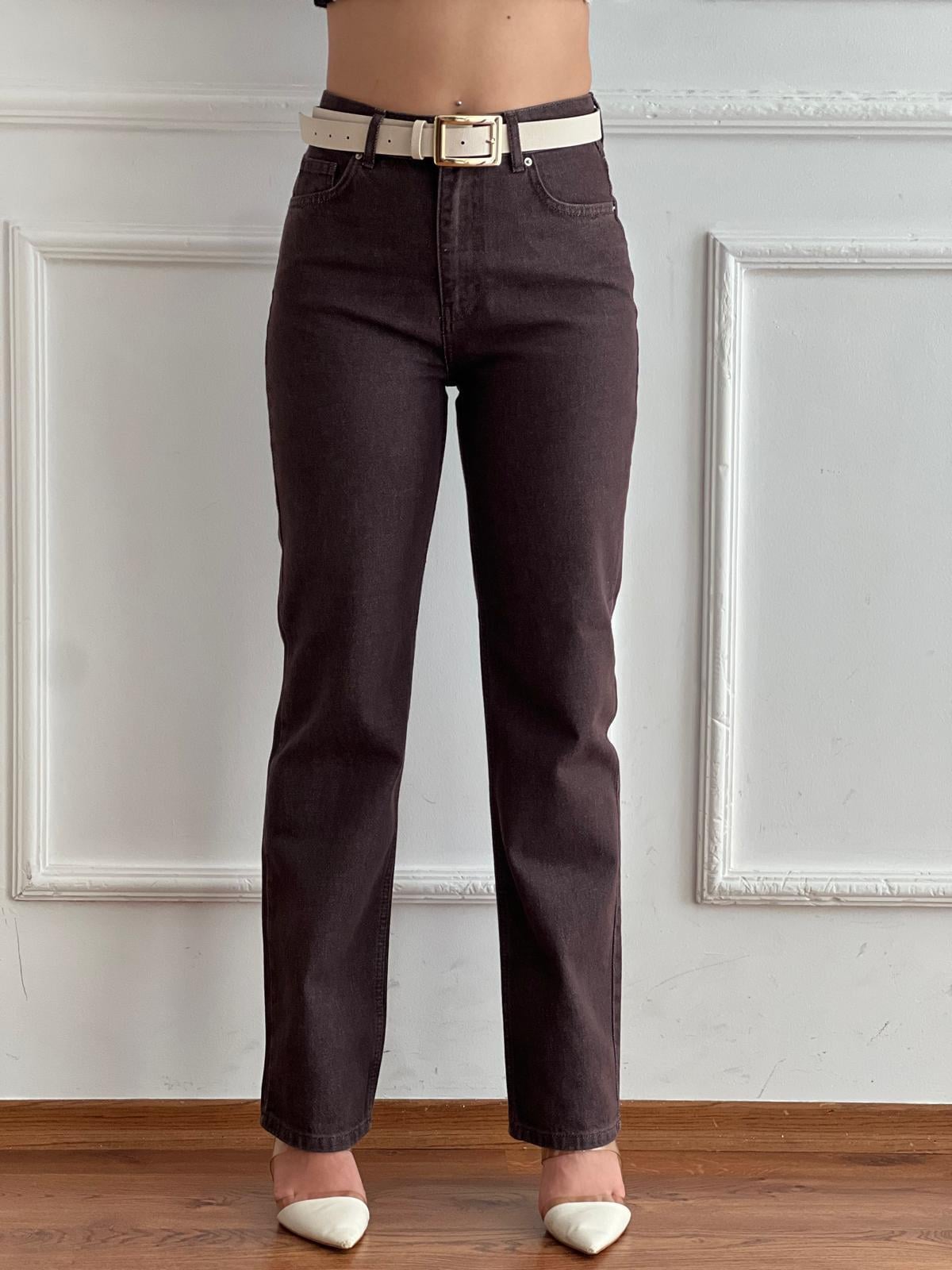 Renkli Denim Straight Pantolon 72100 Kahverengi