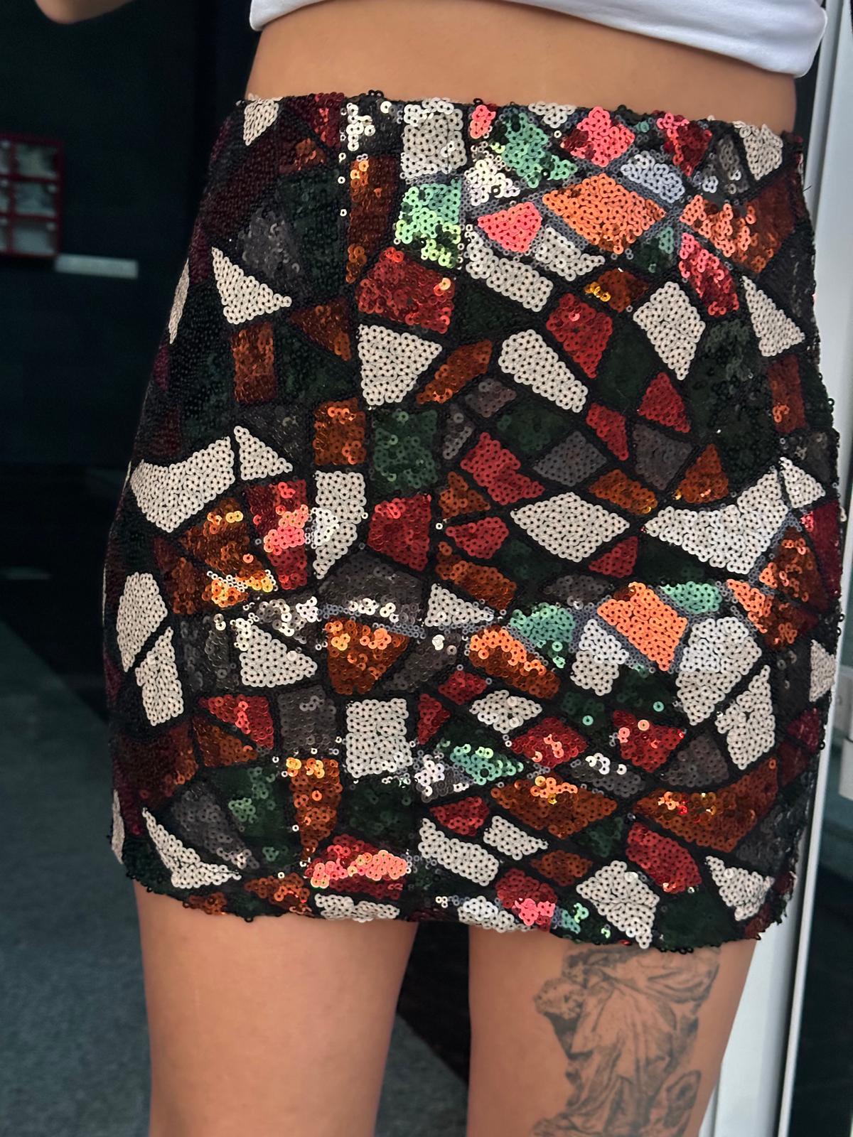 Renkli Pul Payet Mini Etek 29508 Siyah