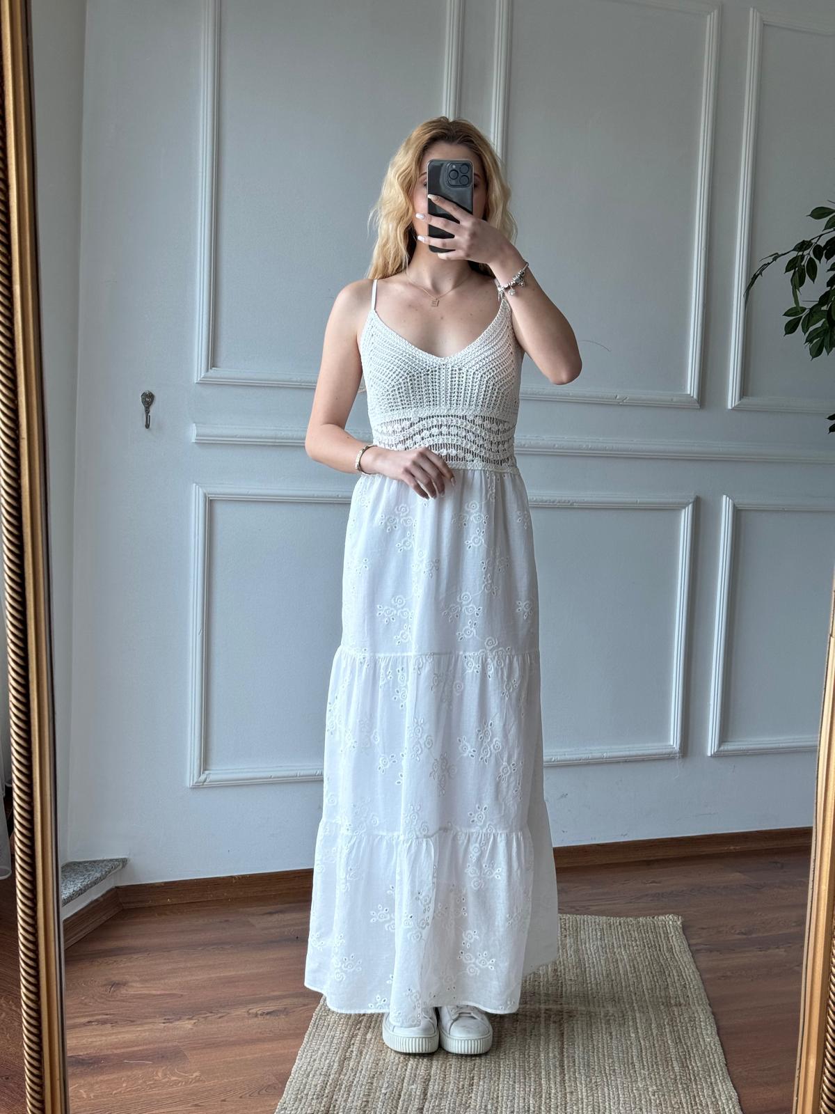 Robası Triko Askılı Elbise 24016 Ekru