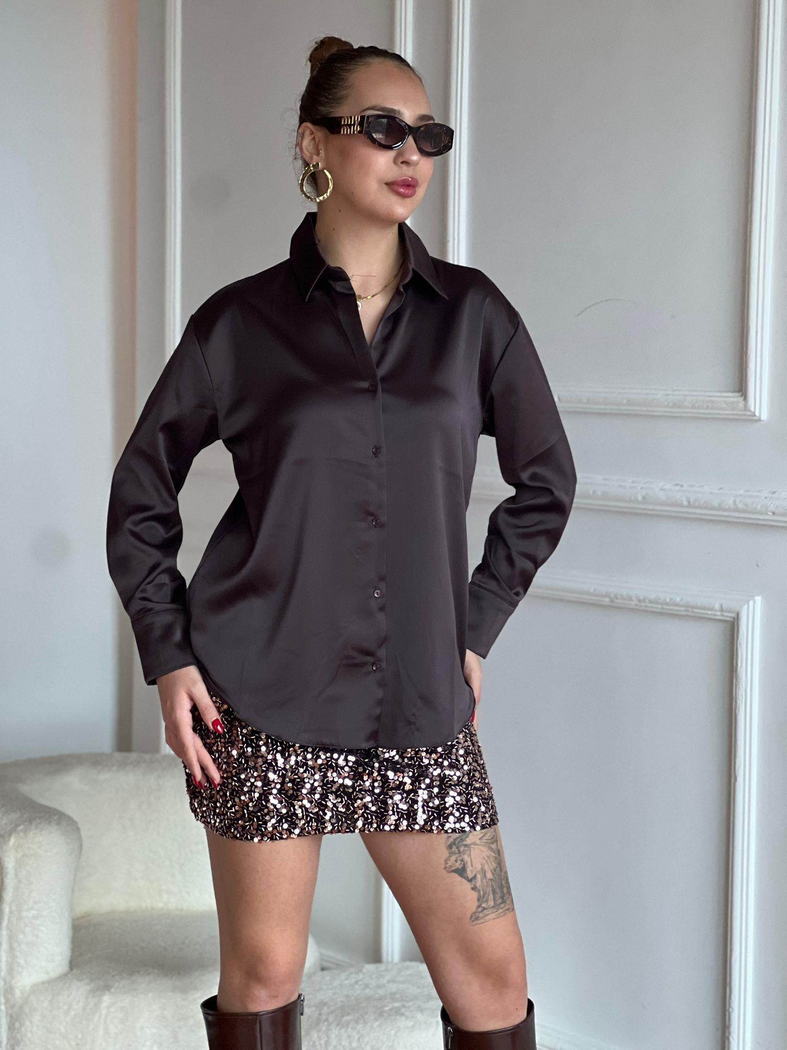 Saten Gömlek 4922 Koyu Kahve