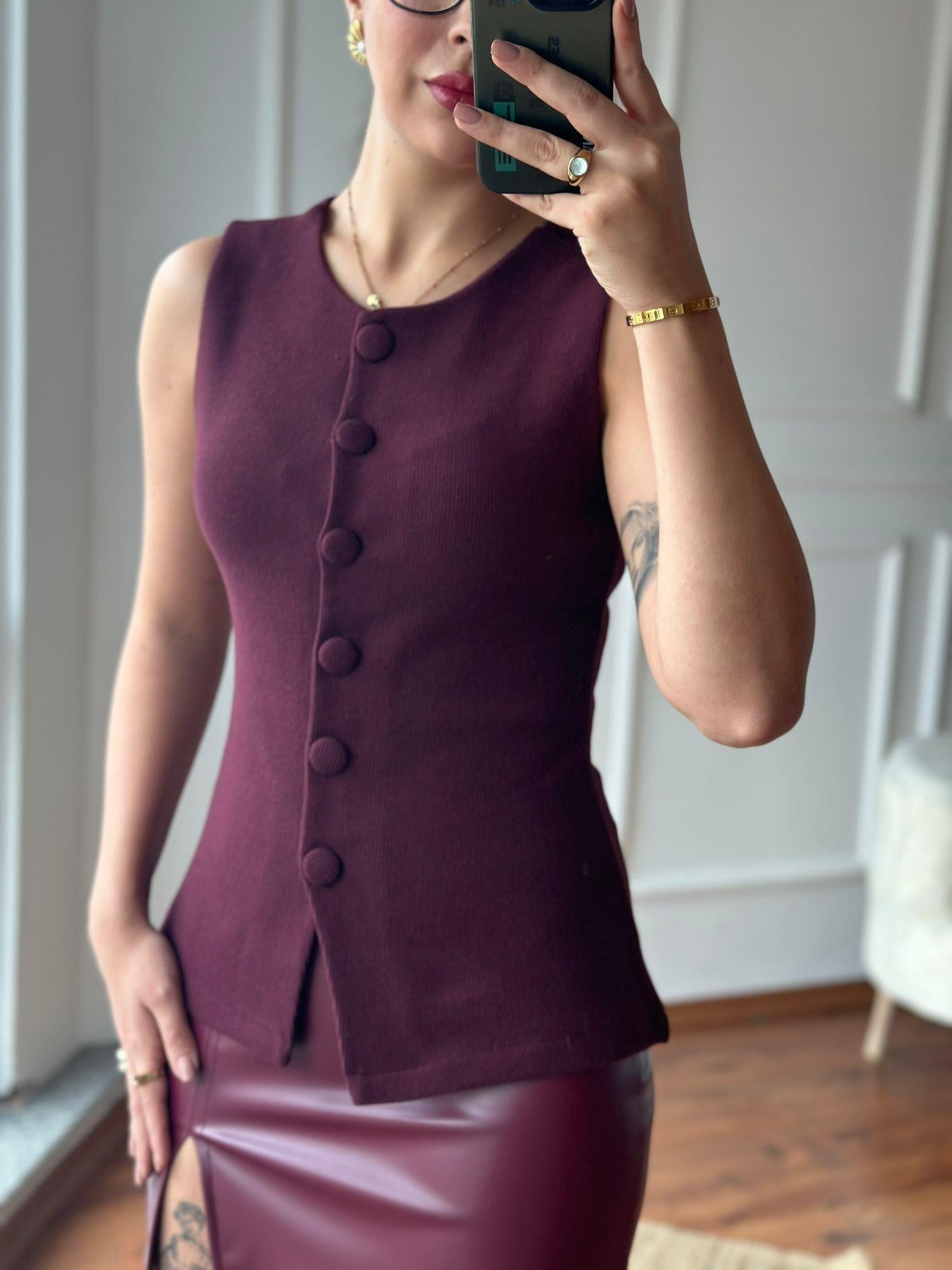 Selanik Düğmeli Yelek 65484 Bordo