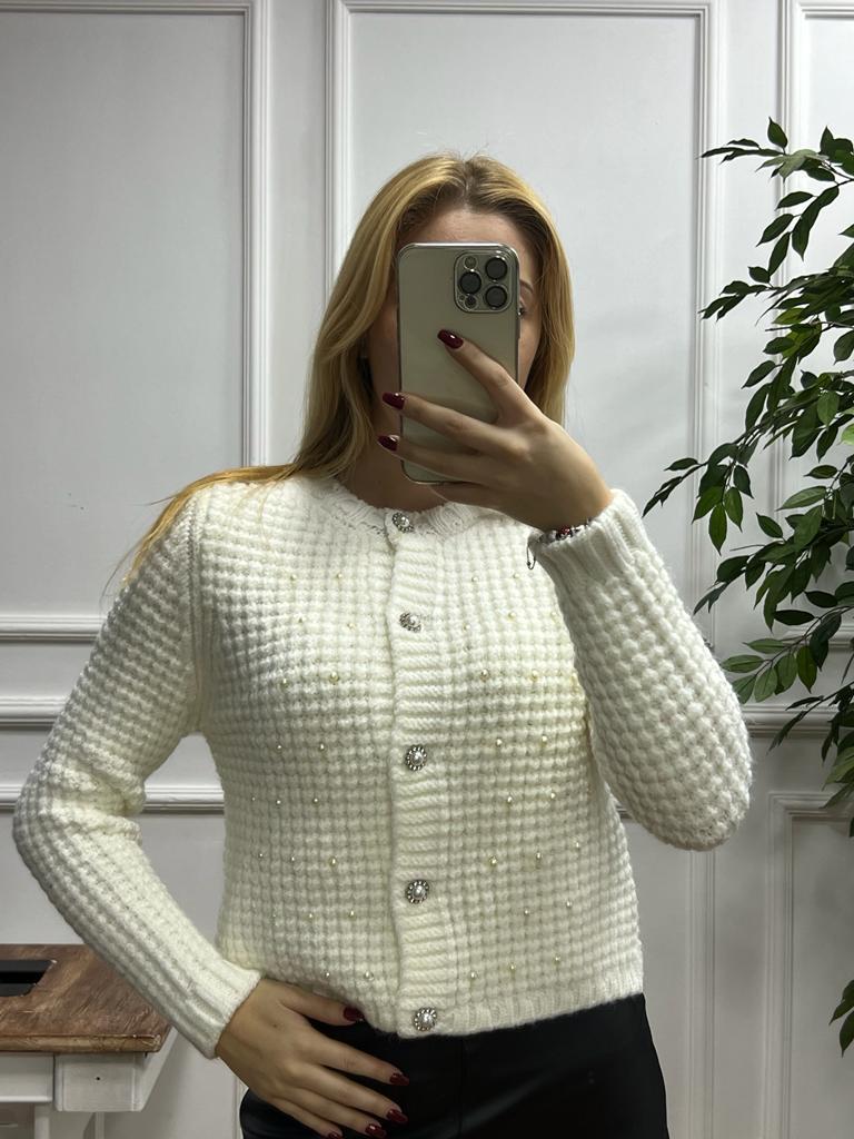 Selanik Örgü İncili Hırka 30048 Ekru