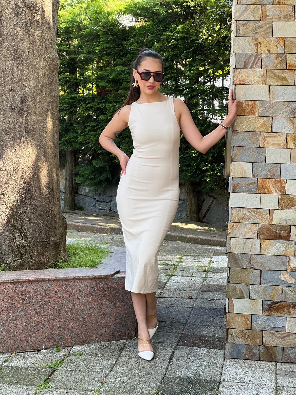 Sıfır Kol Elbise 91099 Taş