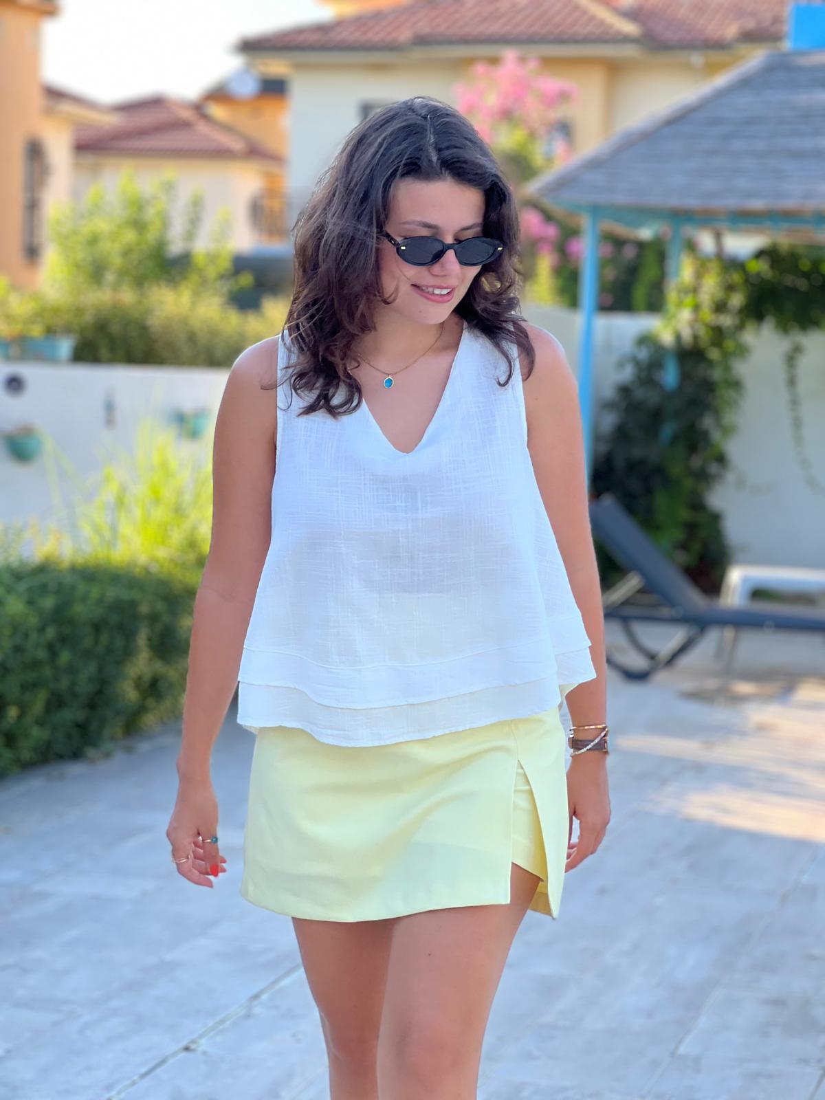 Sıfır Kol Keten Bluz 2446 Ekru