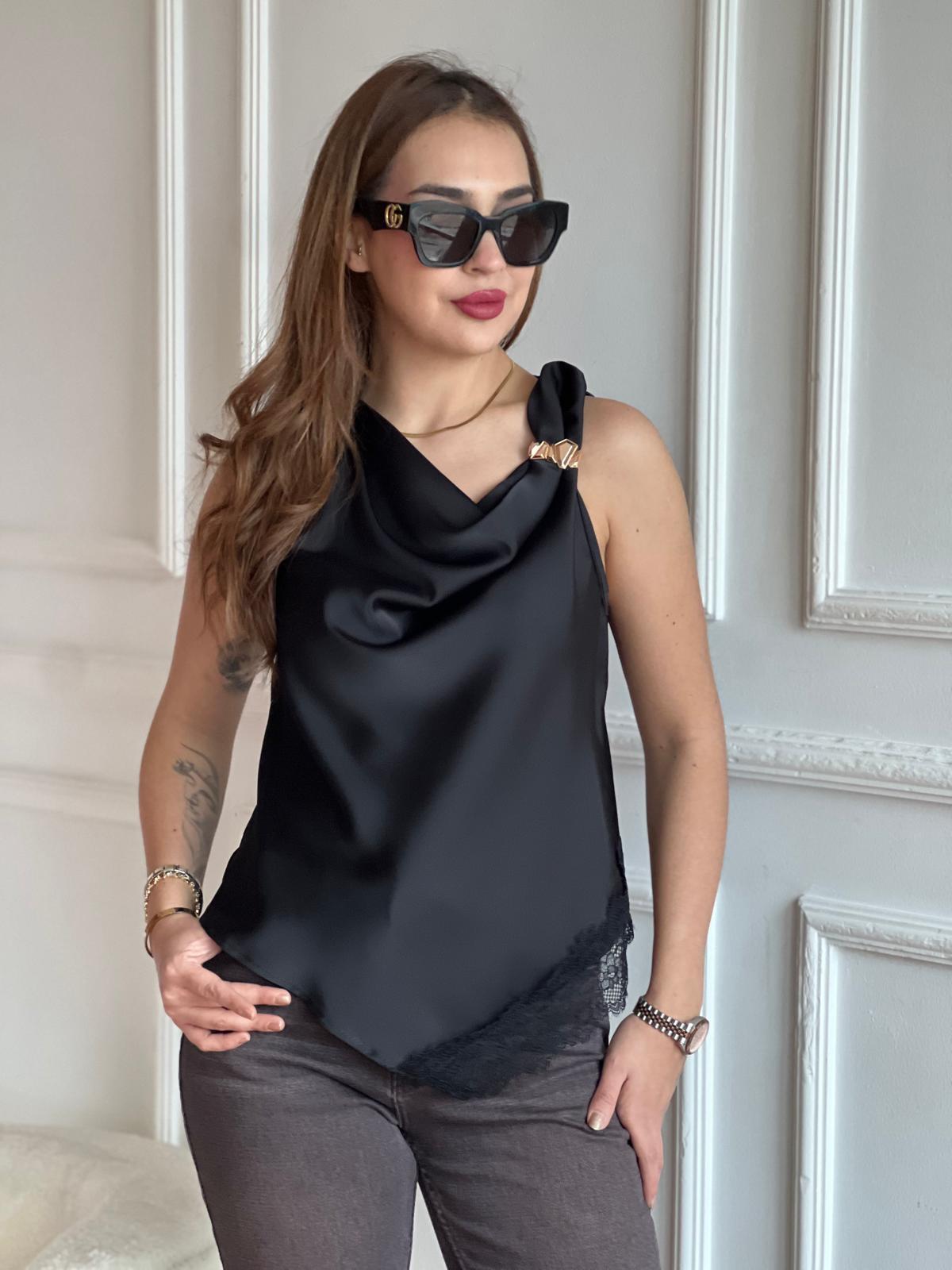 Sıfır Kol Saten Bluz 39351 Siyah