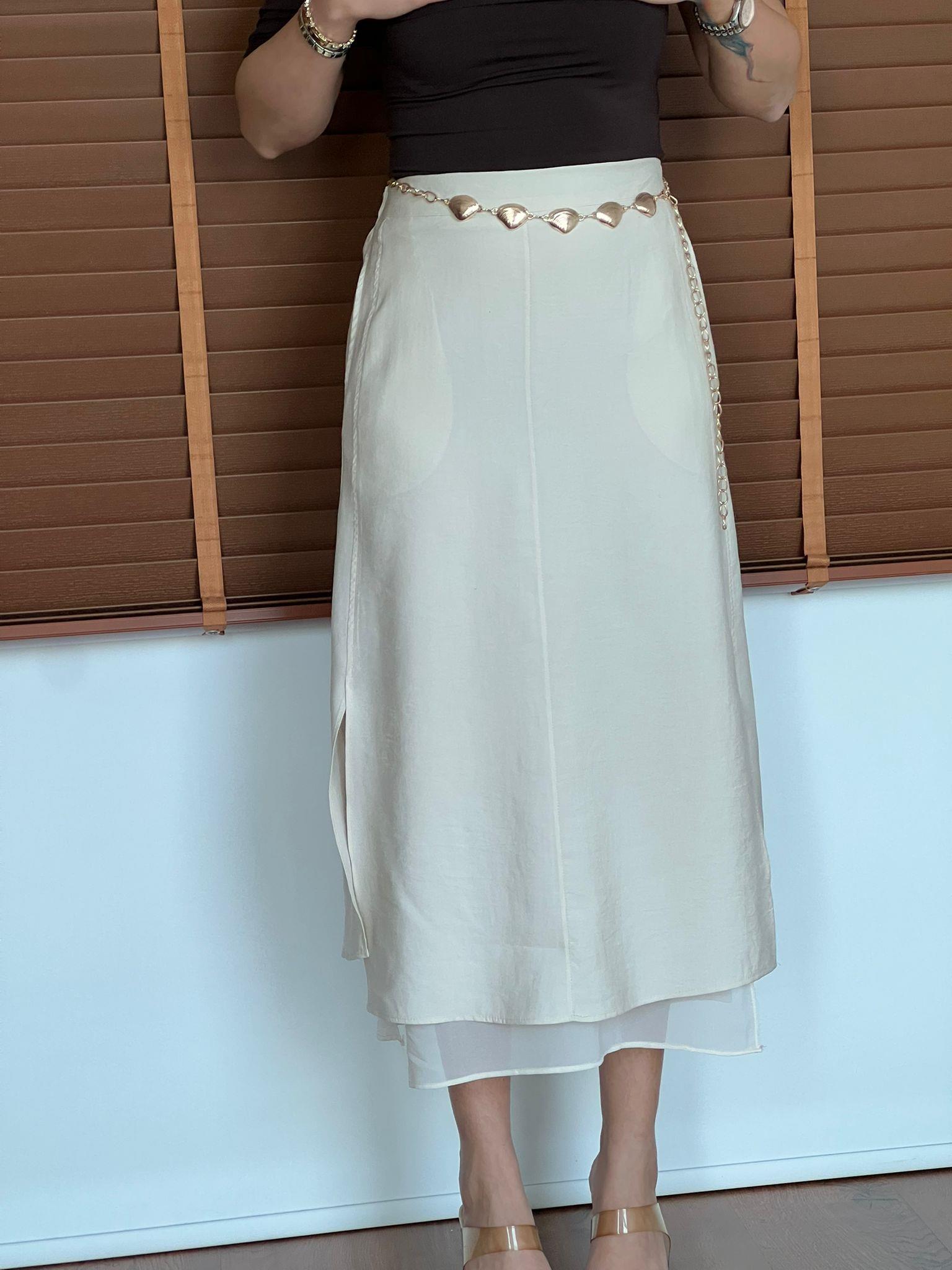 Şifon Garnili Etek 2618107 Bej