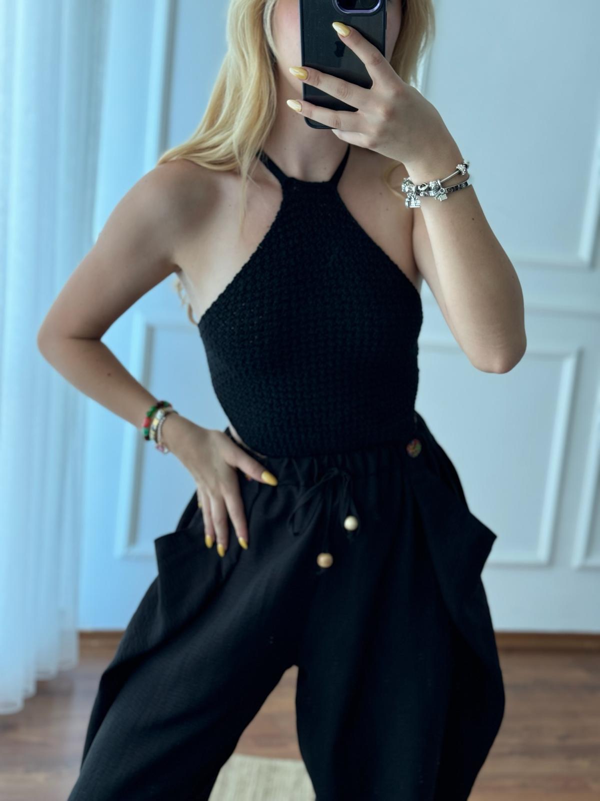 Sırt Dekolteli Bağlamalı Atlet 3703 Siyah