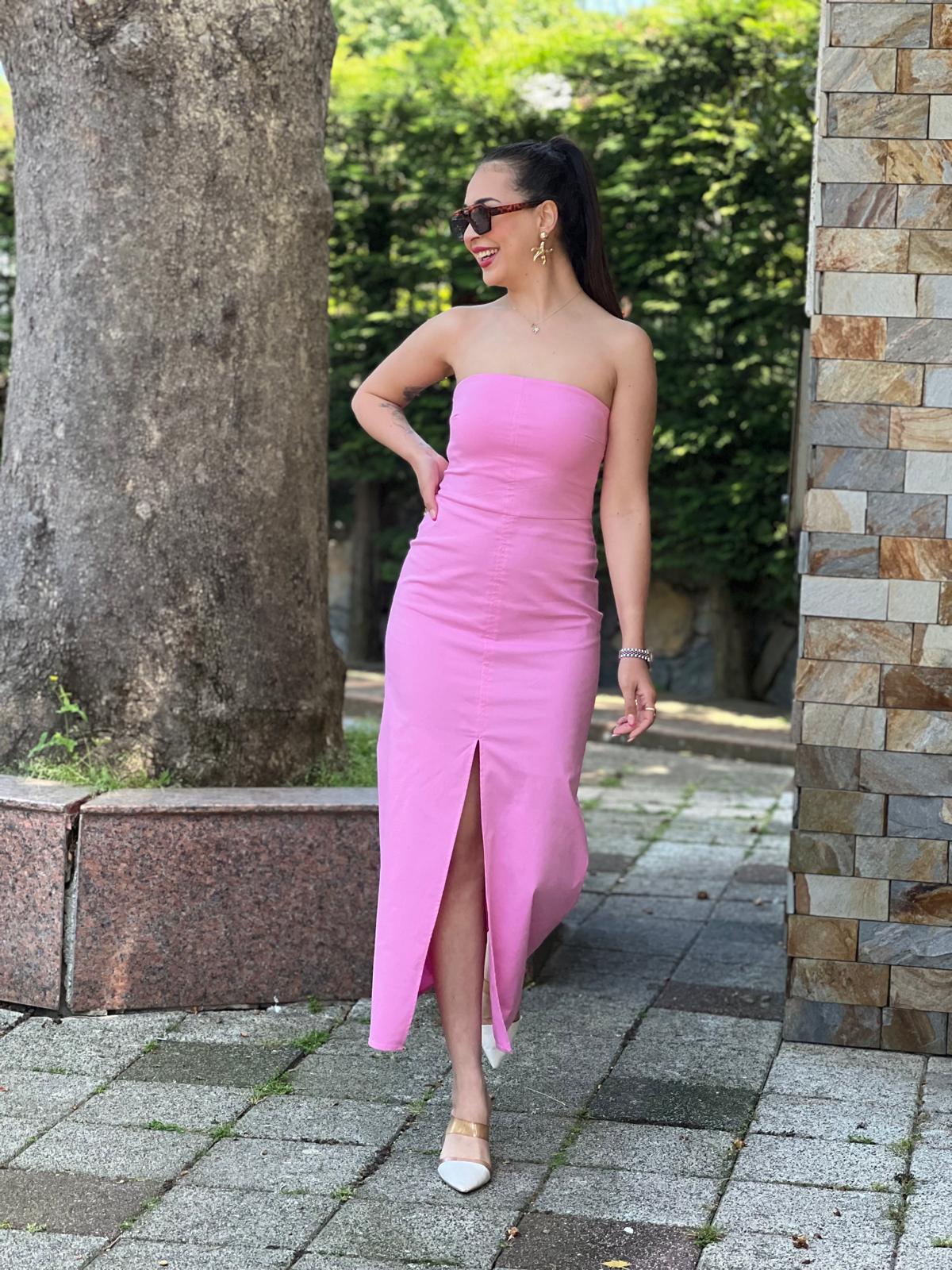 Straplez Elbise 90758 Pembe