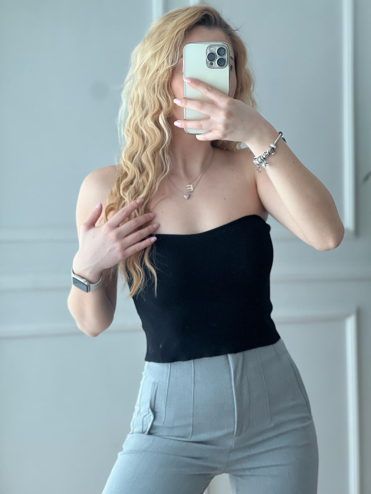 Straplez Triko Top 4244 Siyah