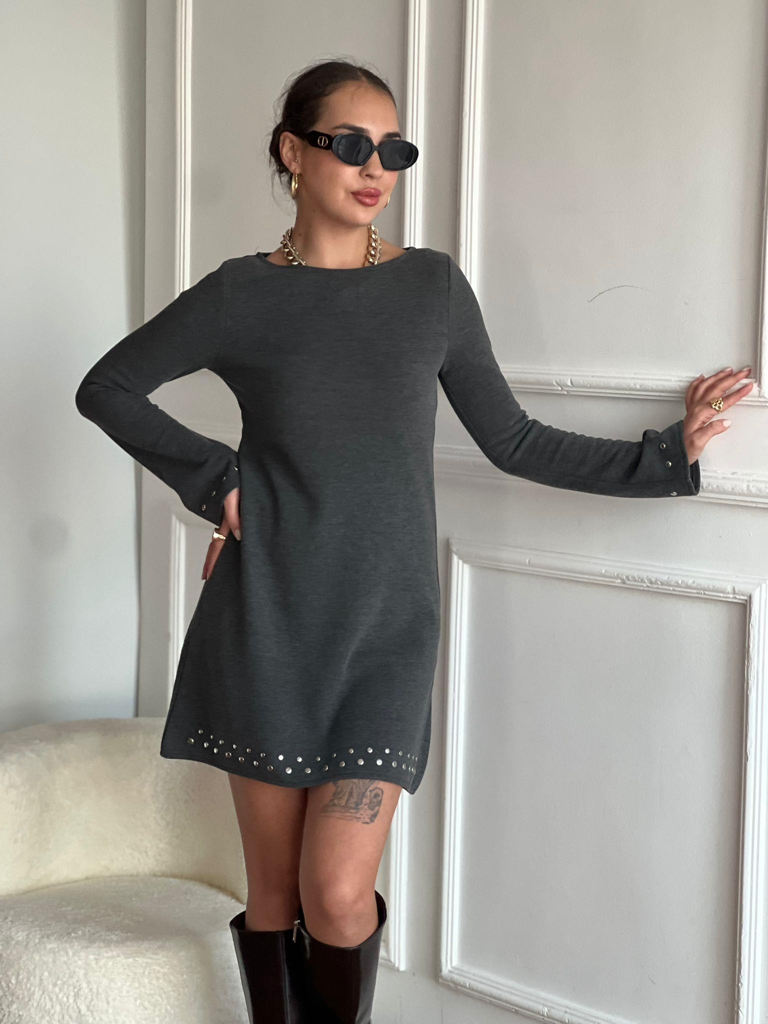 Taşlı Elbise 17263 Antrasit